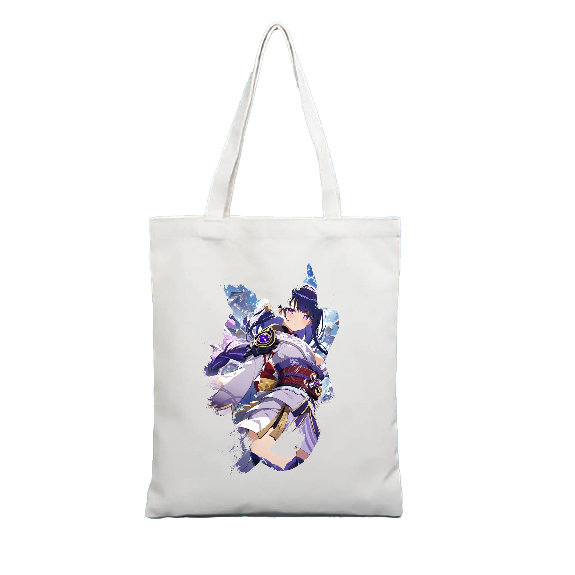 原 神 グッズ 雷電将軍 - 縦型キャンバス手提げバッグ（トートバッグ） ・ キャンバス素材 ・ ショッピング用 ・ 軽量 丈夫 お手入れ簡単