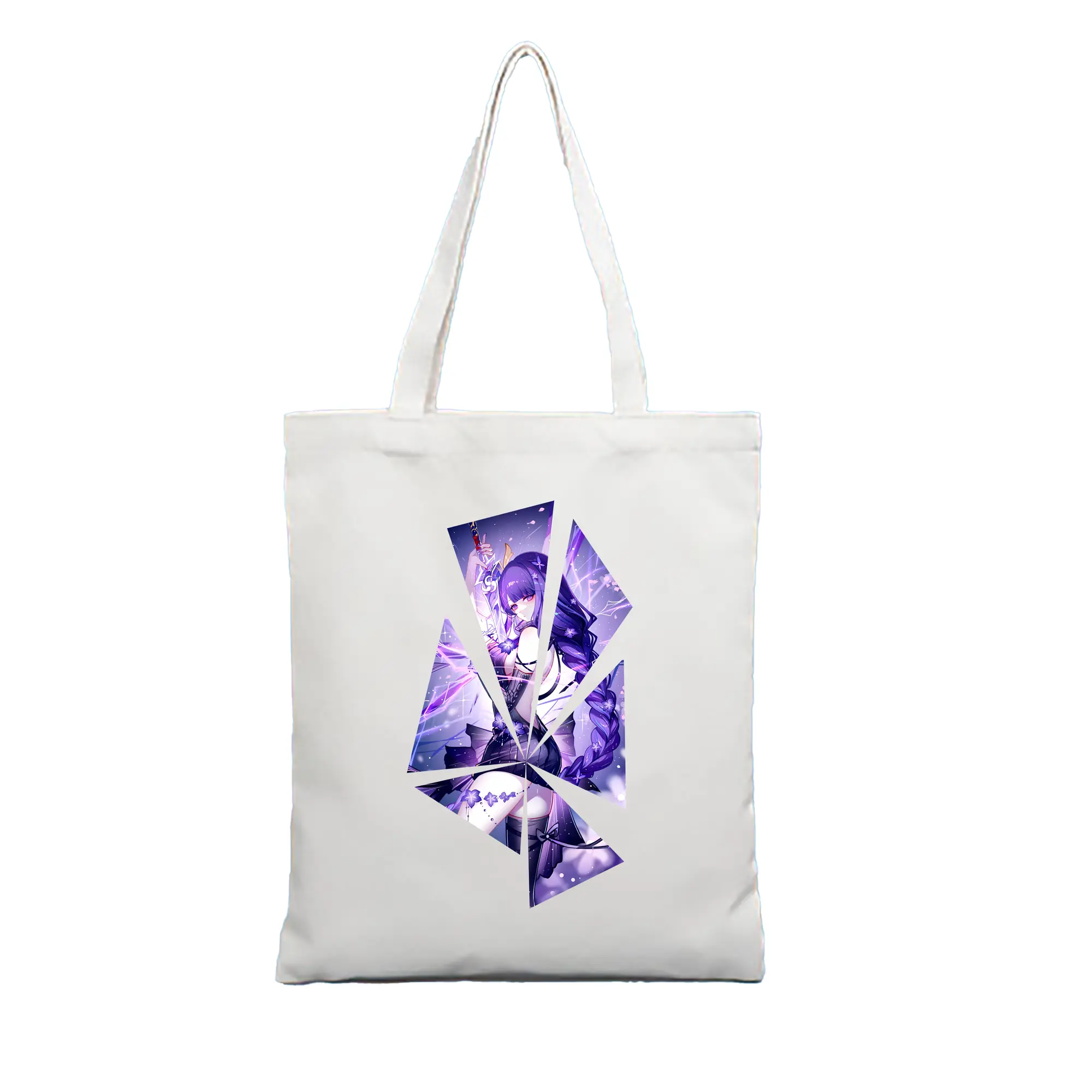 原 神 グッズ 雷電将軍 - 縦型キャンバス手提げバッグ（トートバッグ） ・ キャンバス素材 ・ ショッピング用 ・ 軽量 丈夫 お手入れ簡単