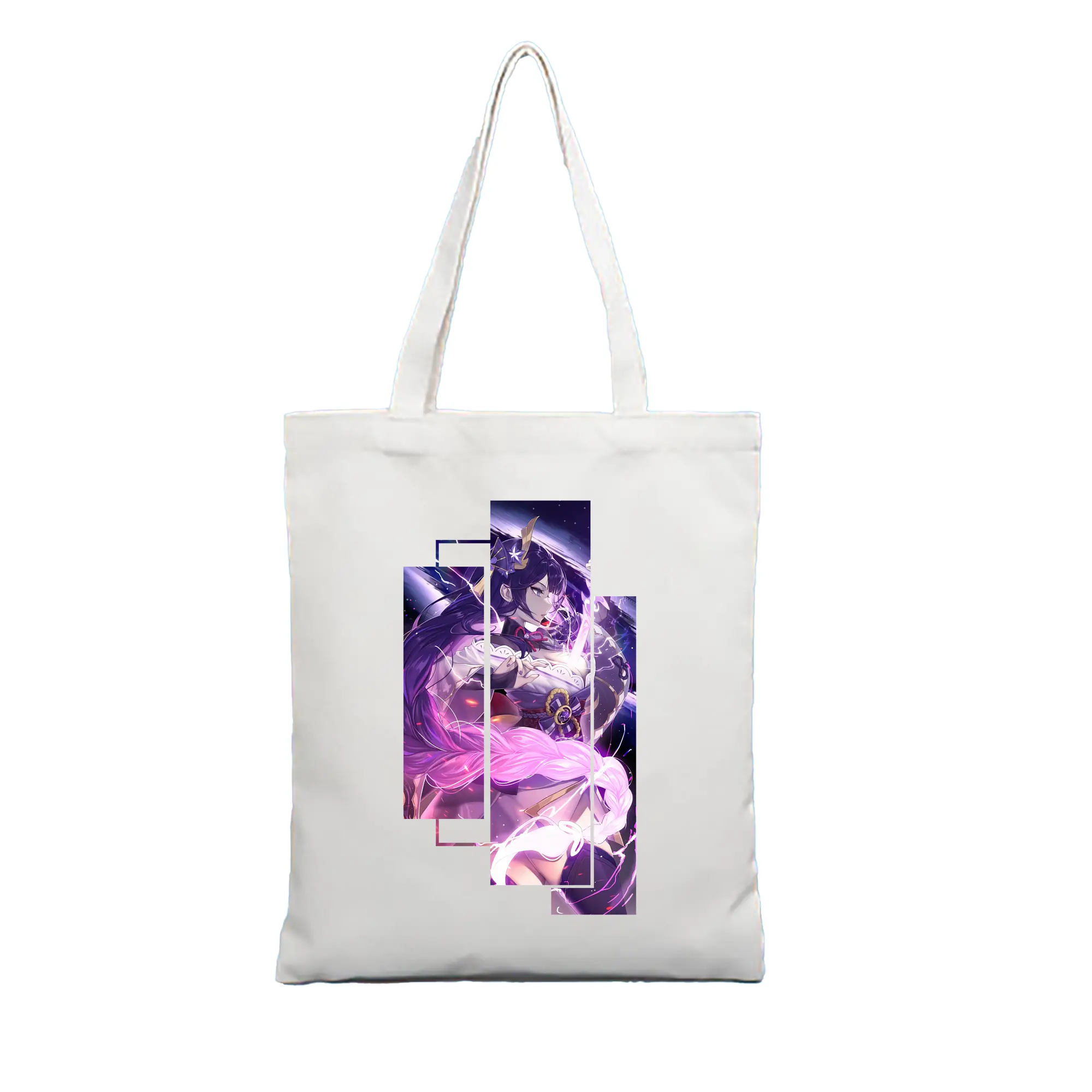 原 神 グッズ 雷電将軍 - 縦型キャンバス手提げバッグ（トートバッグ） ・ キャンバス素材 ・ ショッピング用 ・ 軽量 丈夫 お手入れ簡単