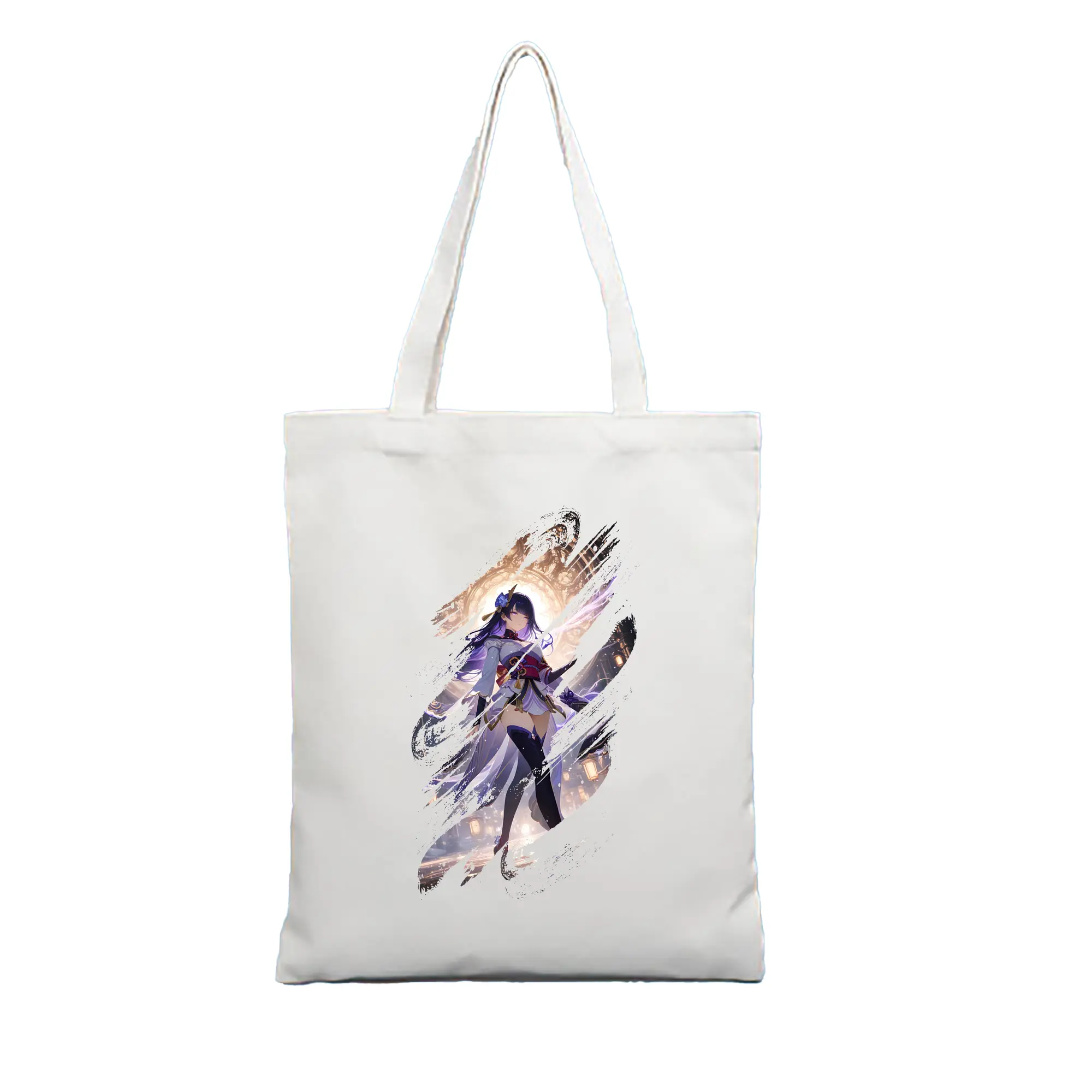 原 神 グッズ 雷電将軍 - 縦型キャンバス手提げバッグ（トートバッグ） ・ キャンバス素材 ・ ショッピング用 ・ 軽量 丈夫 お手入れ簡単
