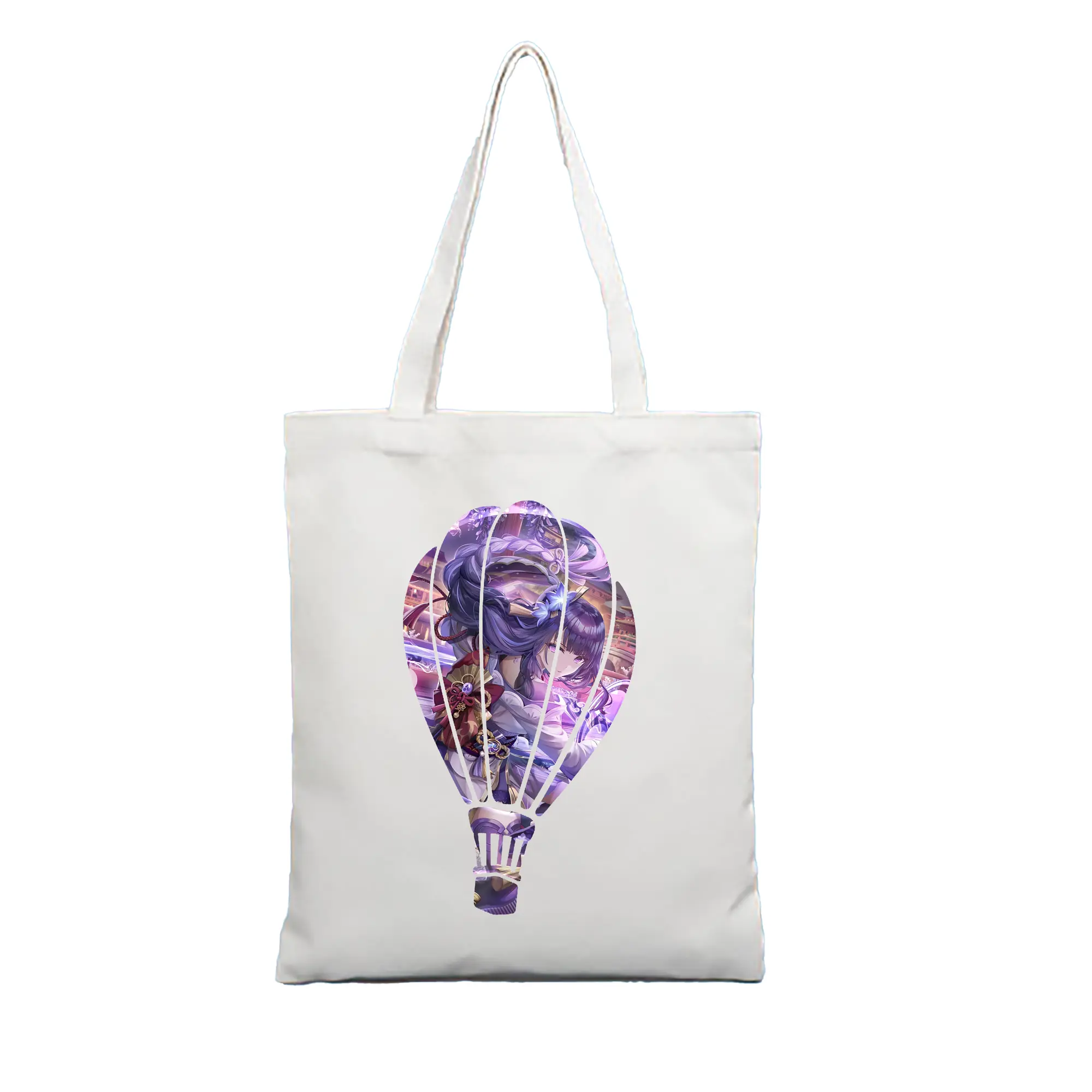 原 神 グッズ 雷電将軍 - 縦型キャンバス手提げバッグ（トートバッグ） ・ キャンバス素材 ・ ショッピング用 ・ 軽量 丈夫 お手入れ簡単