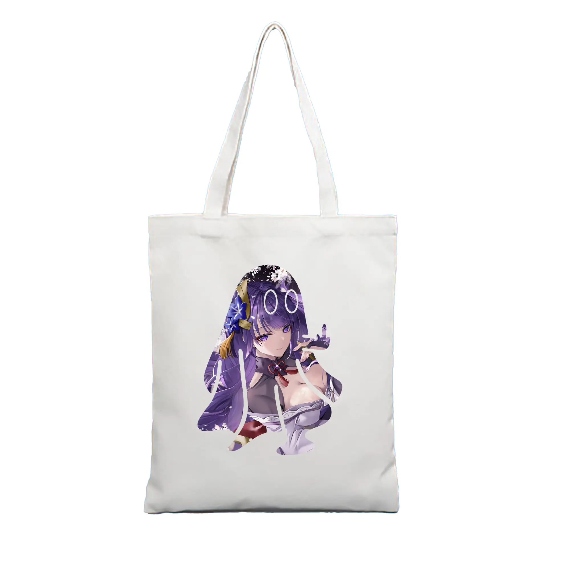 原 神 グッズ 雷電将軍 - 縦型キャンバス手提げバッグ（トートバッグ） ・ キャンバス素材 ・ ショッピング用 ・ 軽量 丈夫 お手入れ簡単