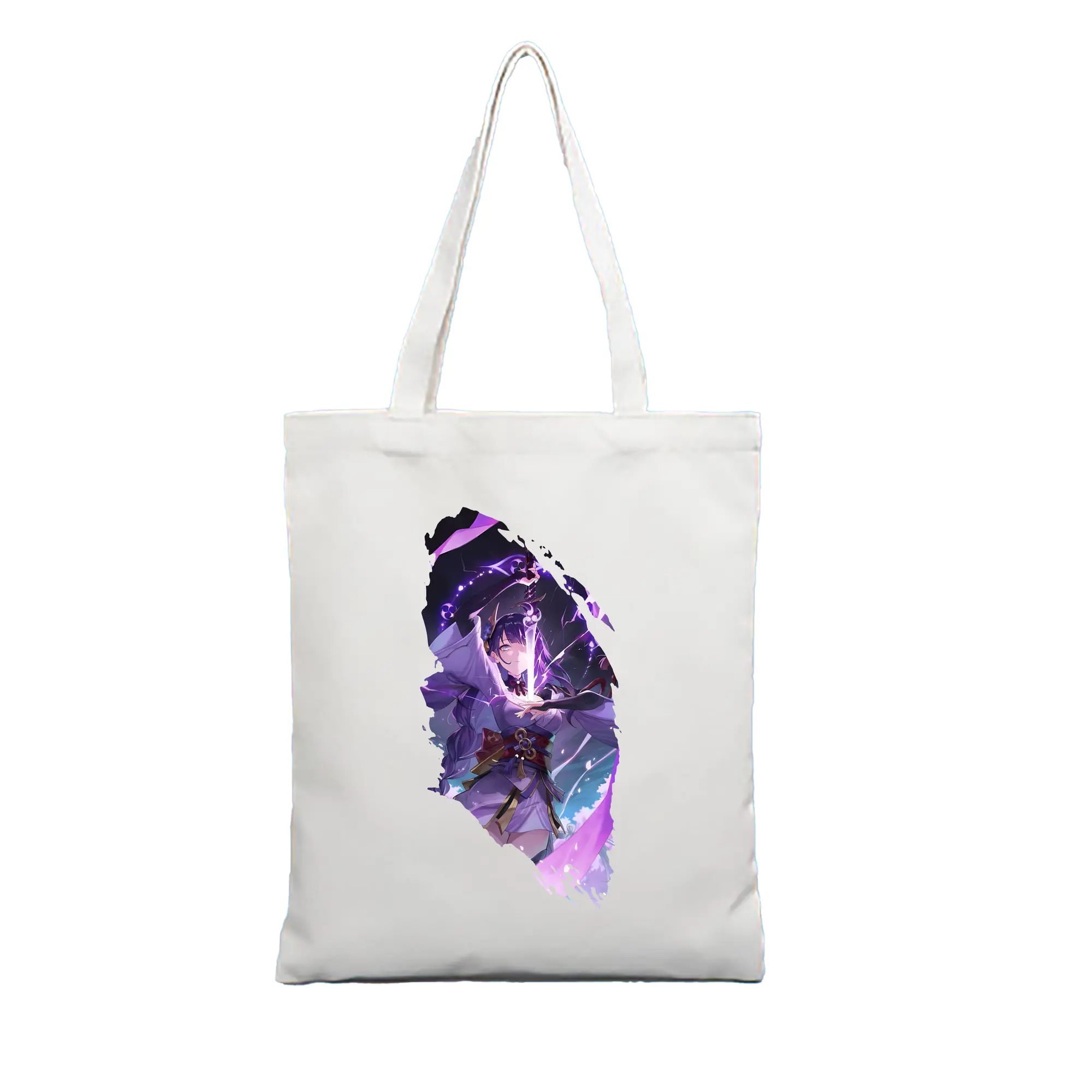 原 神 グッズ 雷電将軍 - 縦型キャンバス手提げバッグ（トートバッグ） ・ キャンバス素材 ・ ショッピング用 ・ 軽量 丈夫 お手入れ簡単