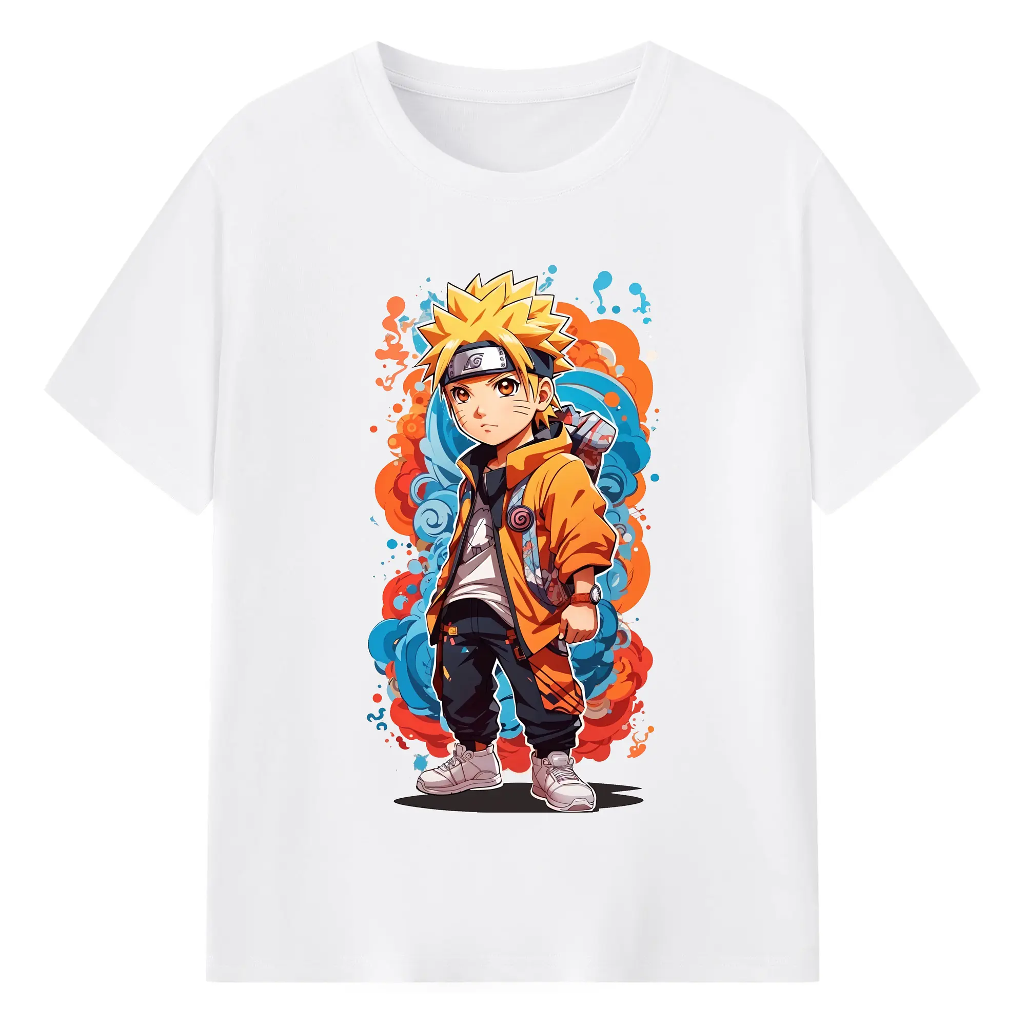 ナルト グッズ うずまき ナルト - 綿100％ 半袖Tシャツ ・ フロントプリント ・ 快適 通気性 ・ 日常使い 散歩 スポーツ用