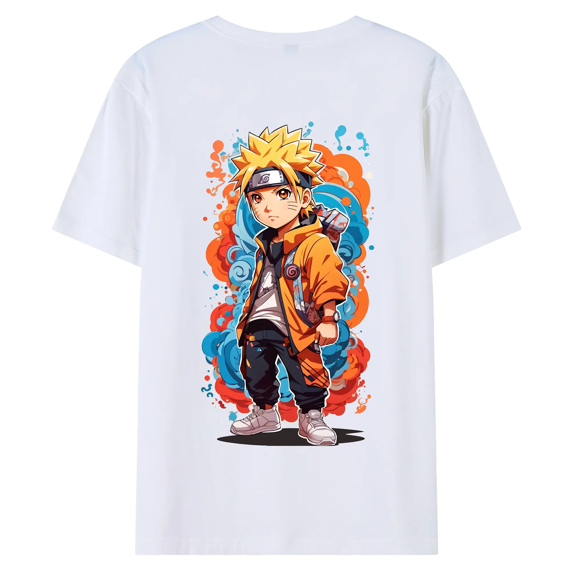 ナルト グッズ うずまき ナルト - 綿100％ 半袖Tシャツ ・ バックプリント ・ 快適 通気性 ・ 日常使い 散歩 スポーツ用