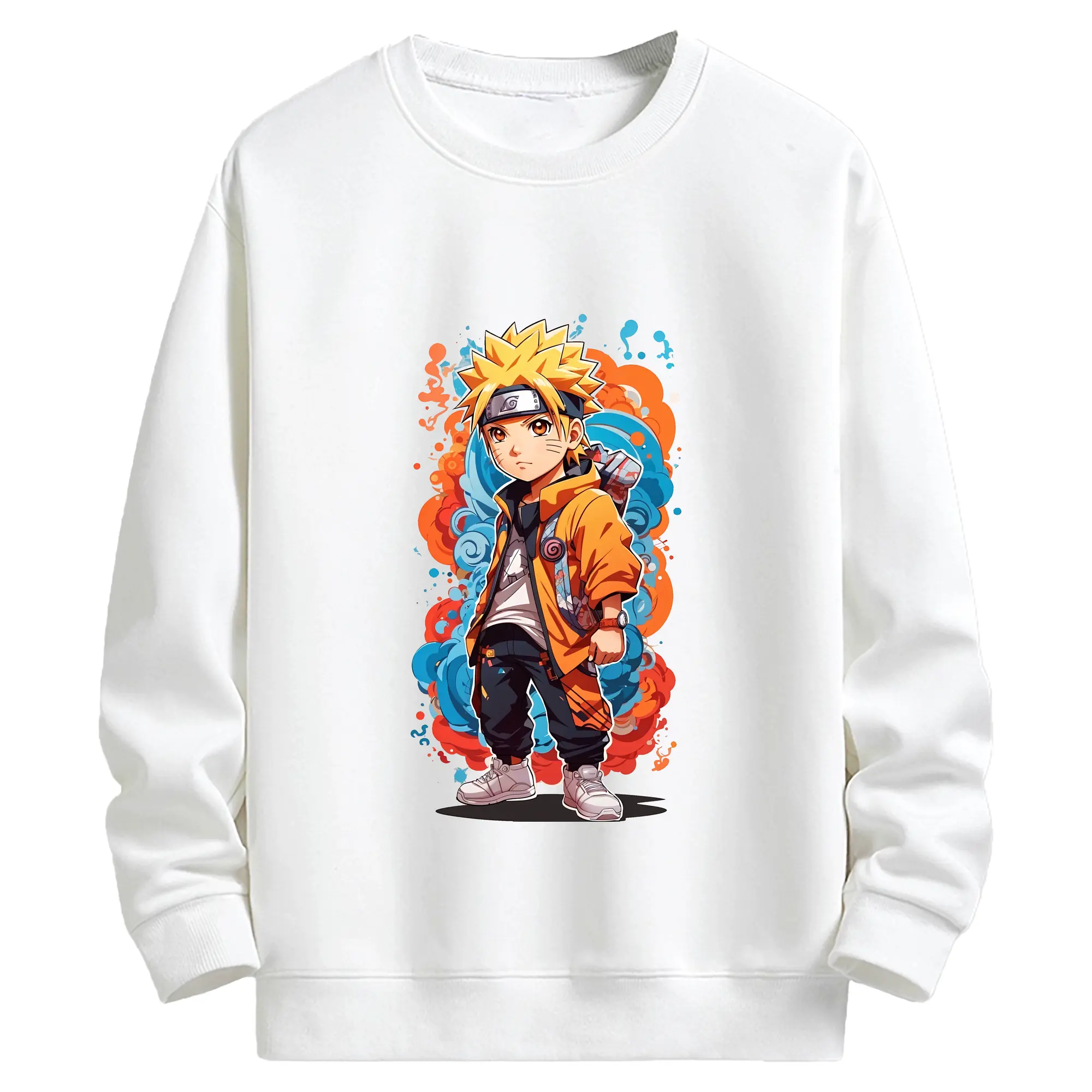 ナルト グッズ うずまき ナルト - キッズ クルーネックスウェットシャツ ・ フロントプリント ・ 綿80％ ポリエステル20％ ・ 快適 通学 スポーツ 日常使い お散歩用