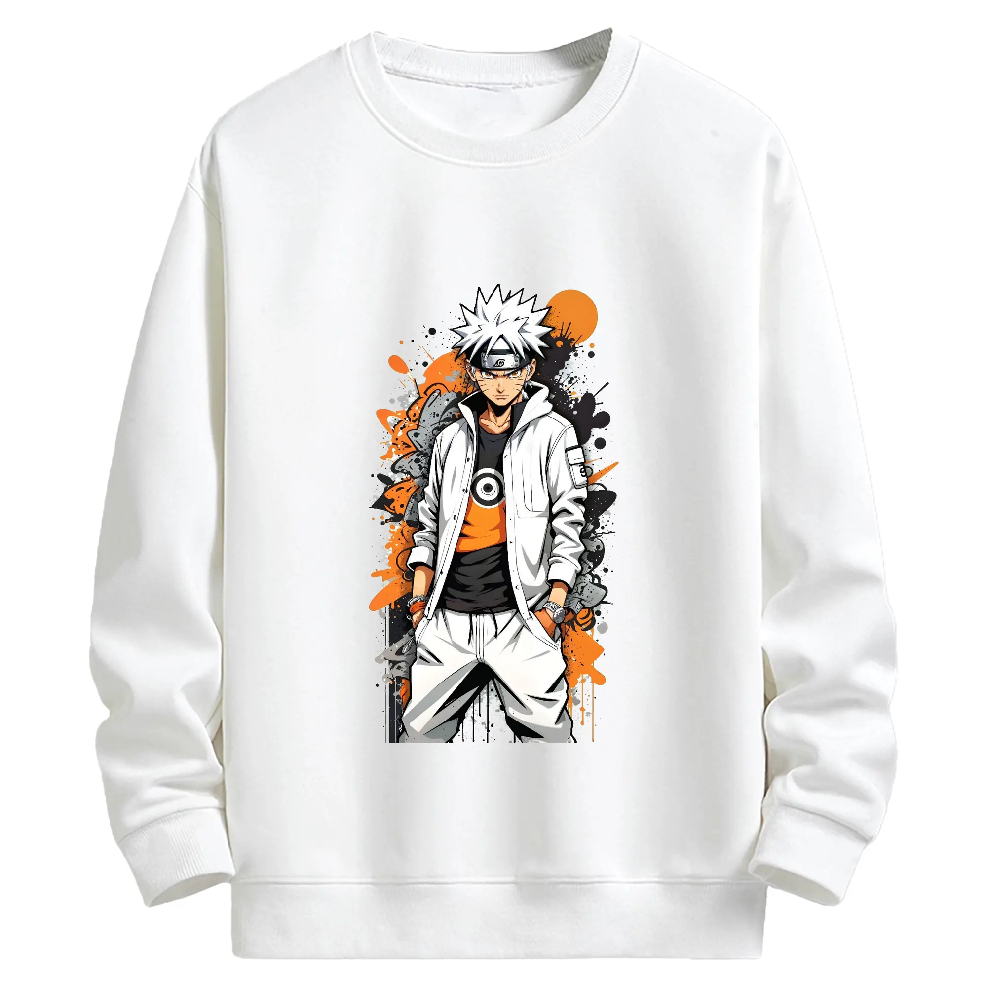 ナルト グッズ うずまき ナルト - キッズ クルーネックスウェットシャツ ・ フロントプリント ・ 綿80％ ポリエステル20％ ・ 快適 通学 スポーツ 日常使い お散歩用