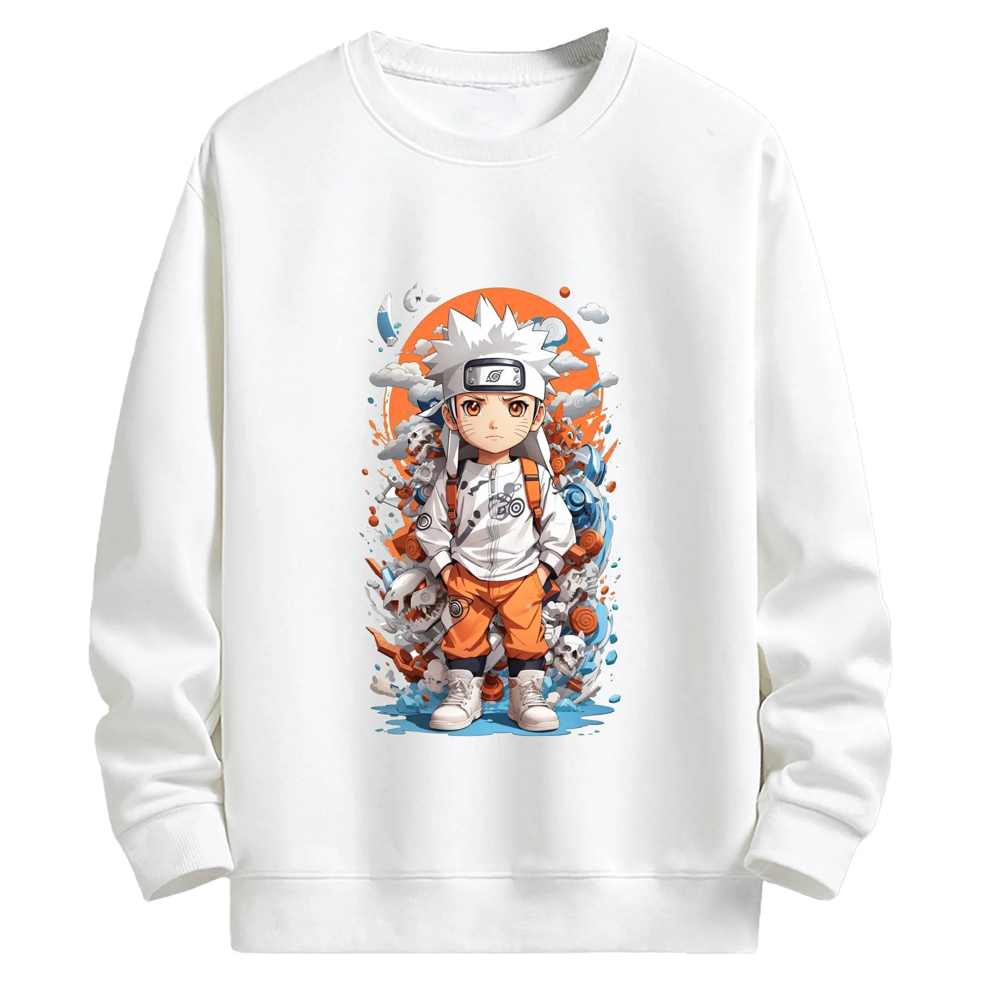 ナルト グッズ うずまき ナルト - キッズ クルーネックスウェットシャツ ・ フロントプリント ・ 綿80％ ポリエステル20％ ・ 快適 通学 スポーツ 日常使い お散歩用