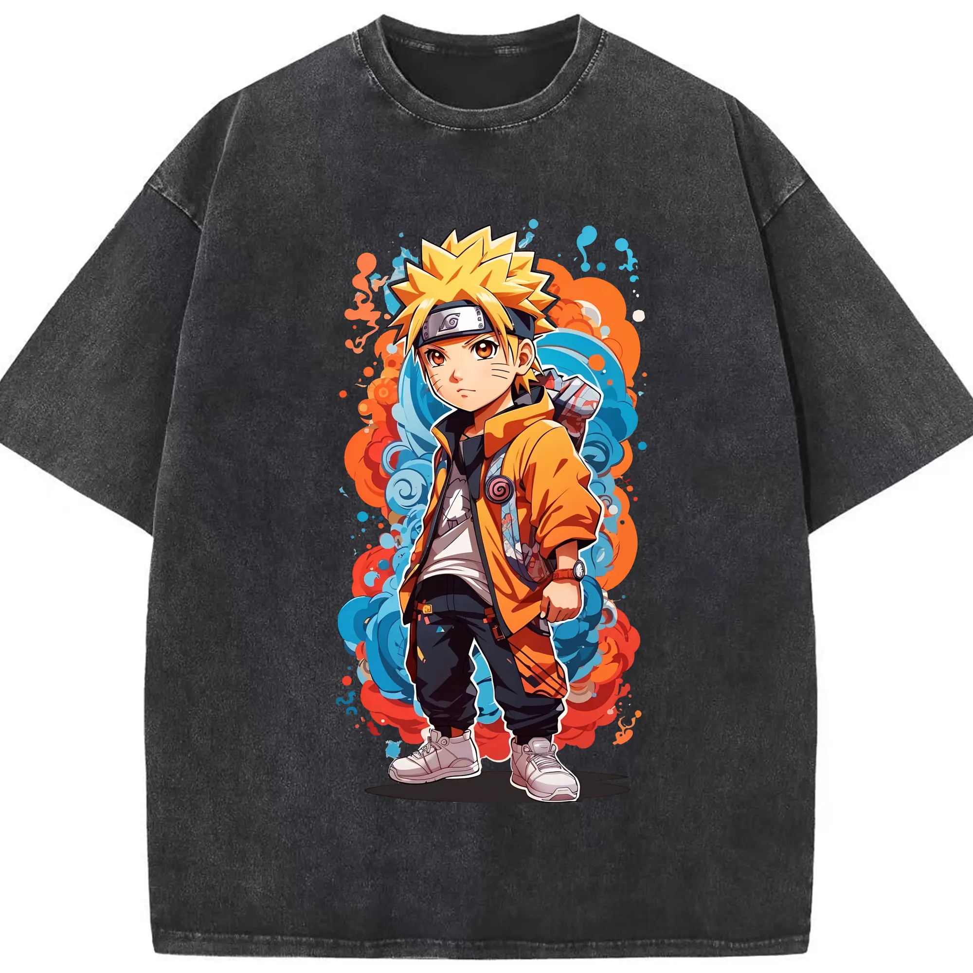 ナルト グッズ うずまき ナルト - 綿100％ ヴィンテージ風 半袖Tシャツ ・ フロントプリント ・ 柔らか肌触り ・ 通気性 快適 ・ スポーツ カジュアル 外出用