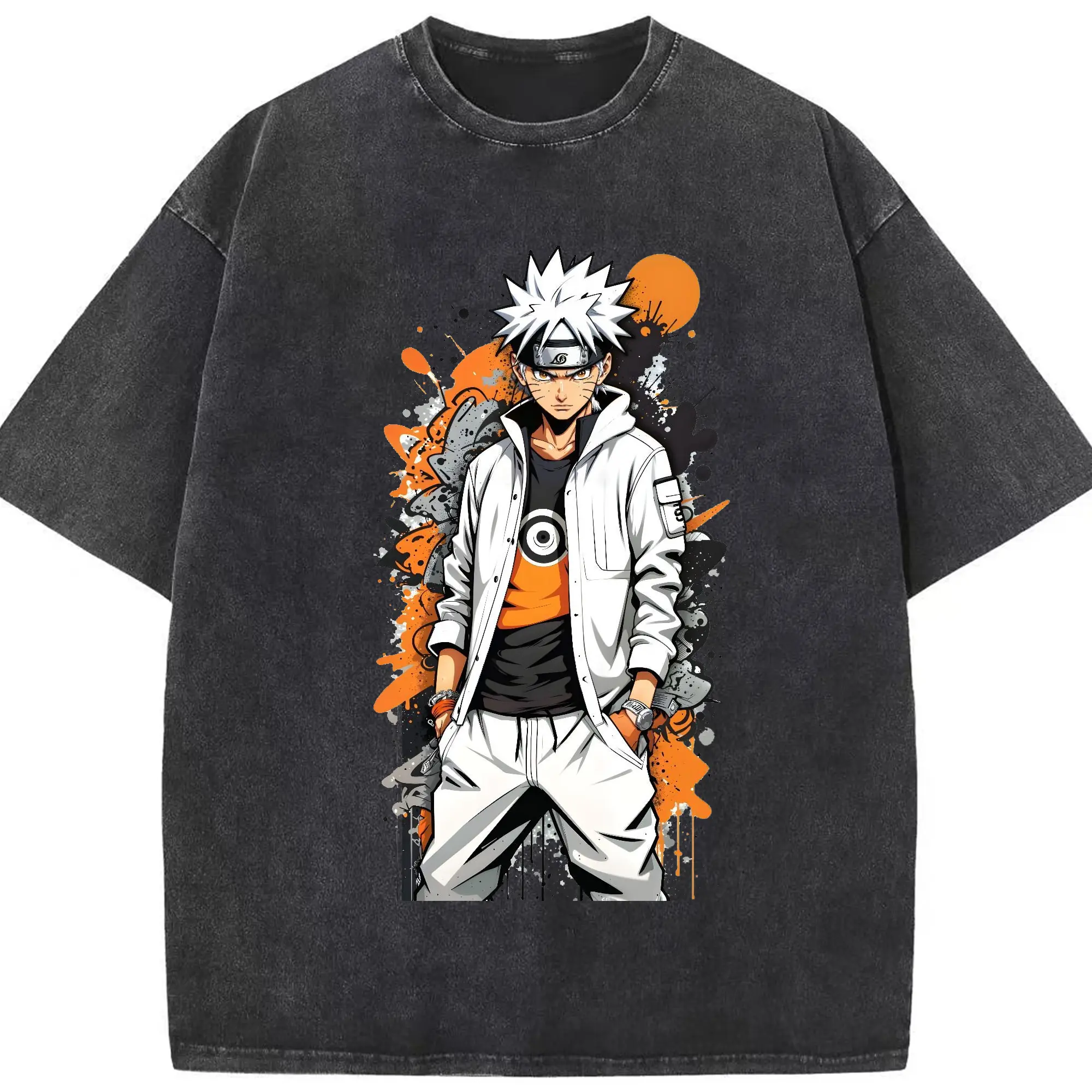 ナルト グッズ うずまき ナルト - 綿100％ ヴィンテージ風 半袖Tシャツ ・ フロントプリント ・ 柔らか肌触り ・ 通気性 快適 ・ スポーツ カジュアル 外出用