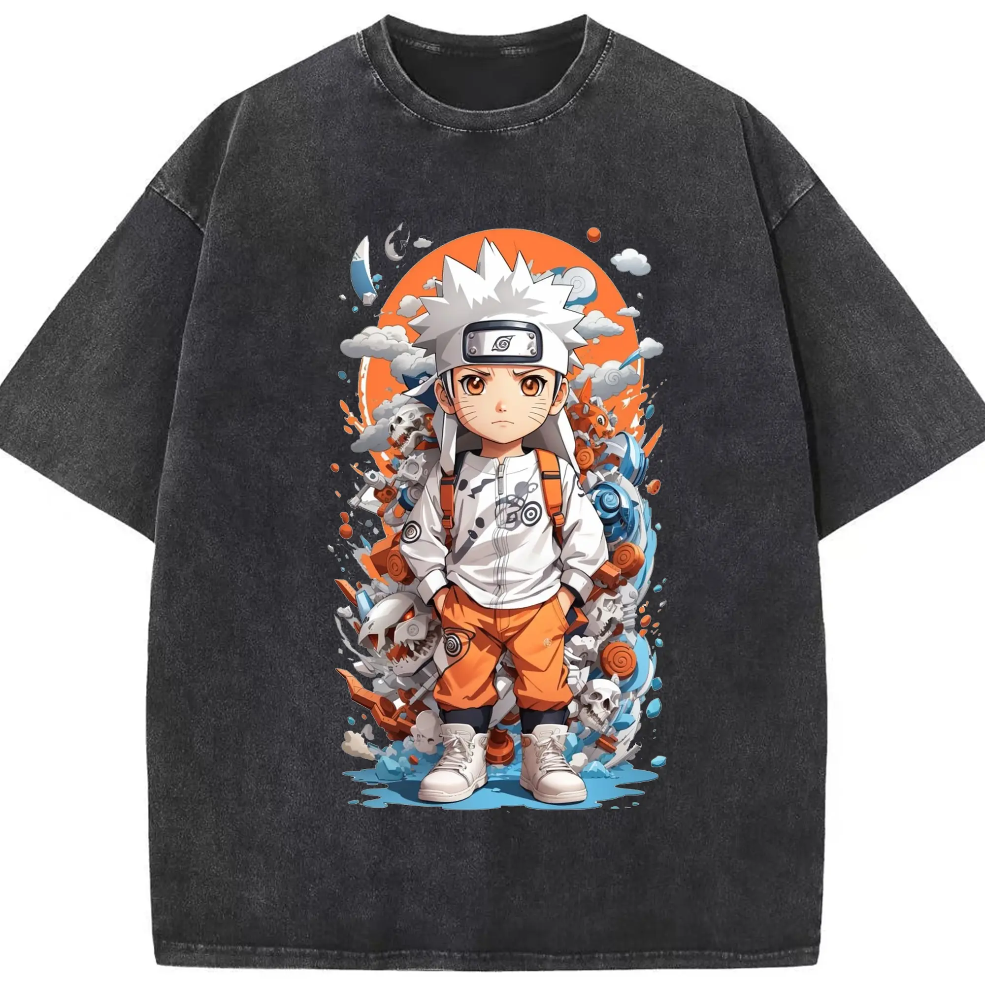 ナルト グッズ うずまき ナルト - 綿100％ ヴィンテージ風 半袖Tシャツ ・ フロントプリント ・ 柔らか肌触り ・ 通気性 快適 ・ スポーツ カジュアル 外出用