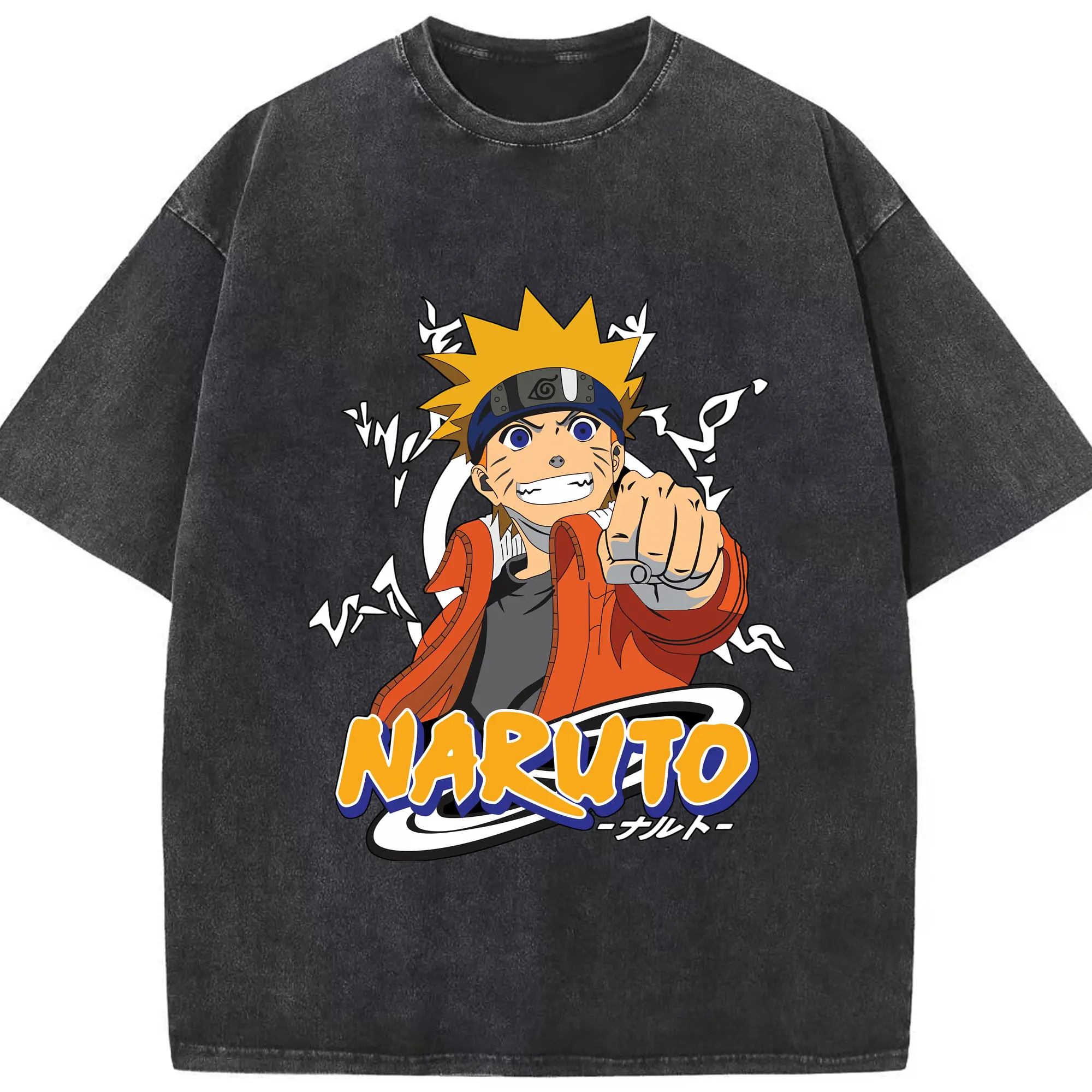 ナルト グッズ うずまき ナルト - 綿100％ ヴィンテージ風 半袖Tシャツ ・ フロントプリント ・ 柔らか肌触り ・ 通気性 快適 ・ スポーツ カジュアル 外出用