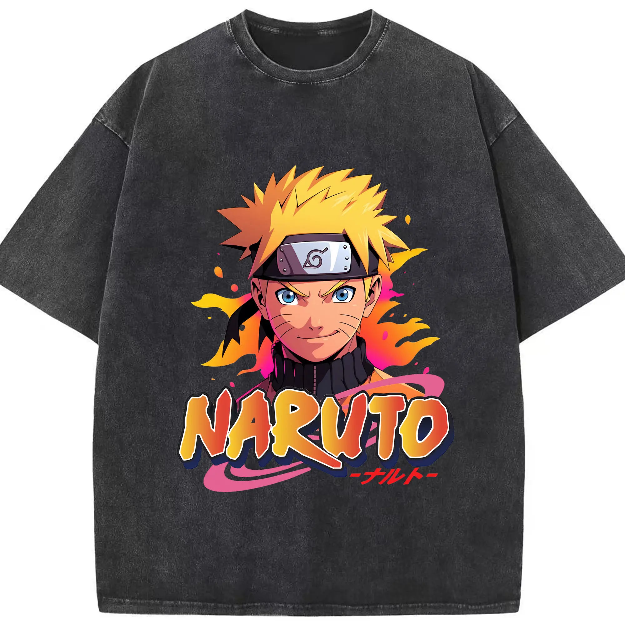 ナルト グッズ うずまき ナルト - 綿100％ ヴィンテージ風 半袖Tシャツ ・ フロントプリント ・ 柔らか肌触り ・ 通気性 快適 ・ スポーツ カジュアル 外出用