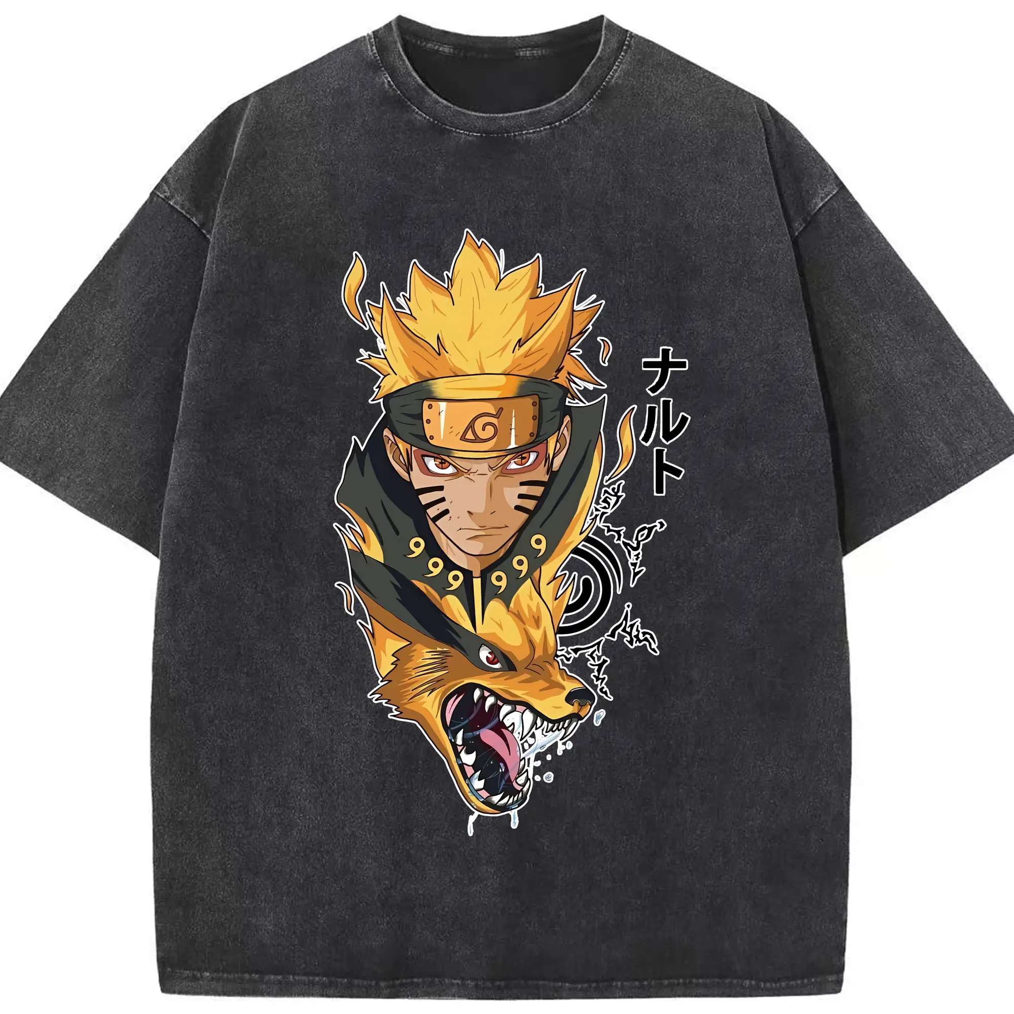 ナルト グッズ うずまき ナルト - 綿100％ ヴィンテージ風 半袖Tシャツ ・ フロントプリント ・ 柔らか肌触り ・ 通気性 快適 ・ スポーツ カジュアル 外出用