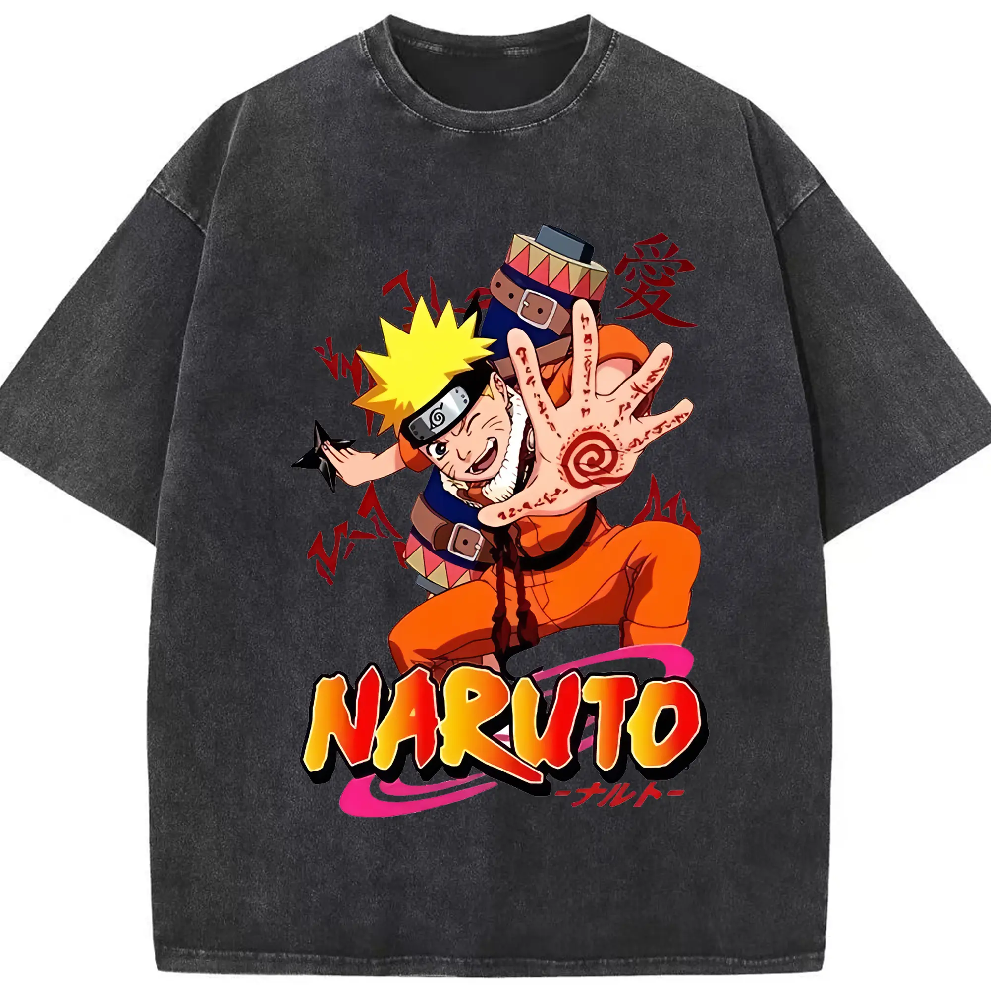 ナルト グッズ うずまき ナルト - 綿100％ ヴィンテージ風 半袖Tシャツ ・ フロントプリント ・ 柔らか肌触り ・ 通気性 快適 ・ スポーツ カジュアル 外出用