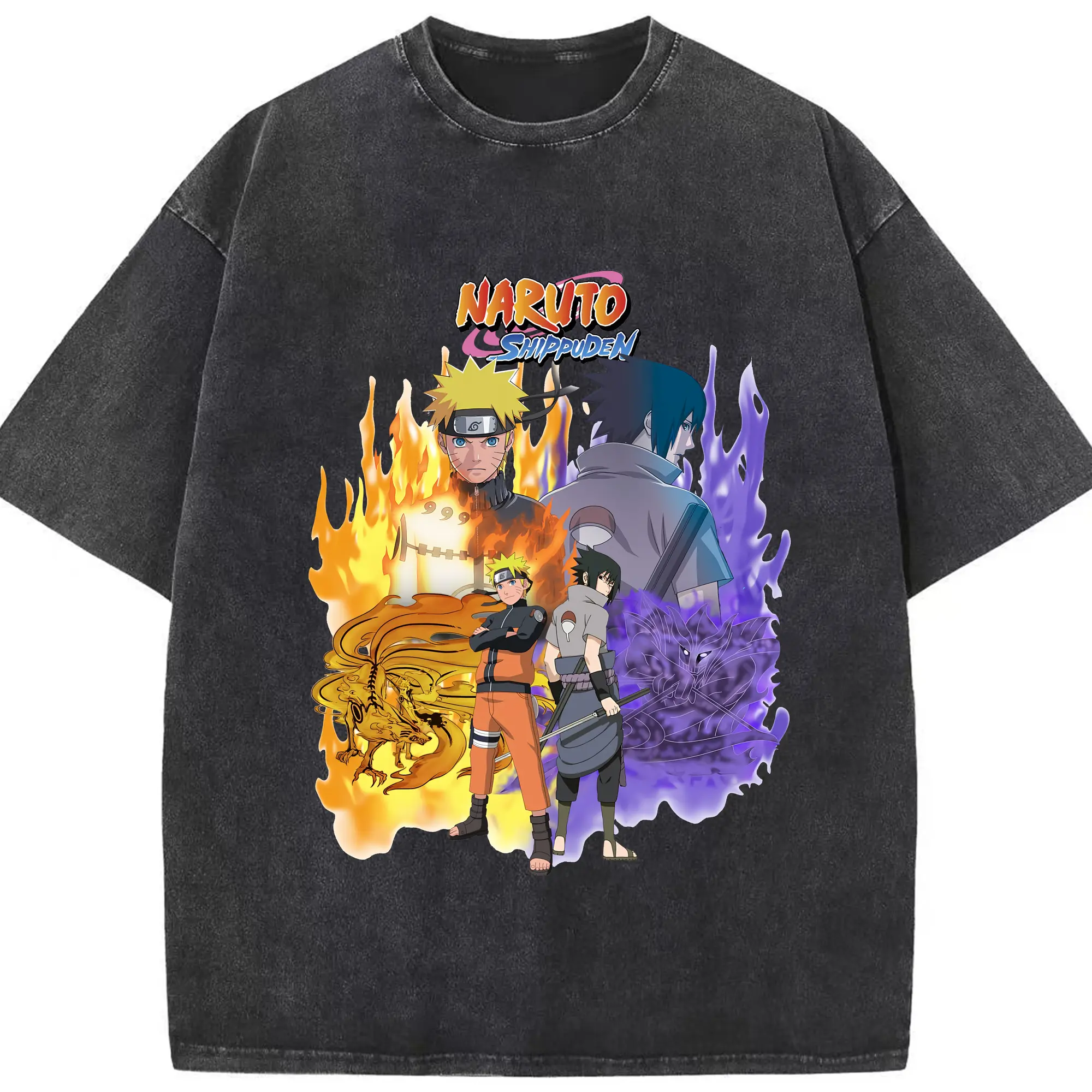 ナルト グッズ うずまき ナルト - 綿100％ ヴィンテージ風 半袖Tシャツ ・ フロントプリント ・ 柔らか肌触り ・ 通気性 快適 ・ スポーツ カジュアル 外出用