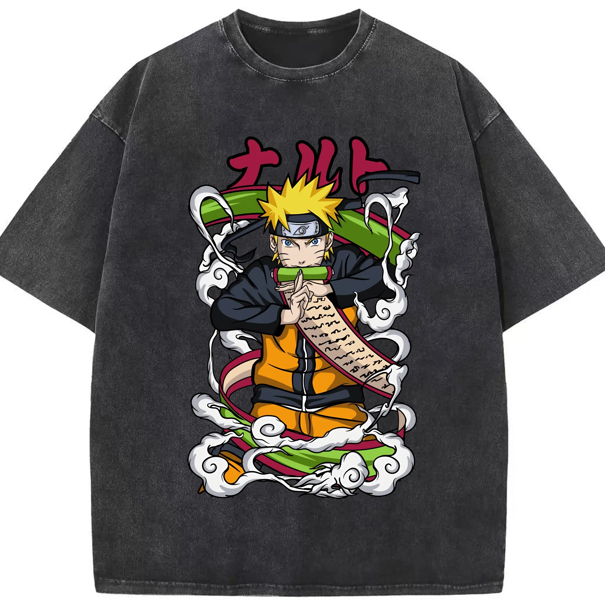 ナルト グッズ うずまき ナルト - 綿100％ ヴィンテージ風 半袖Tシャツ ・ フロントプリント ・ 柔らか肌触り ・ 通気性 快適 ・ スポーツ カジュアル 外出用