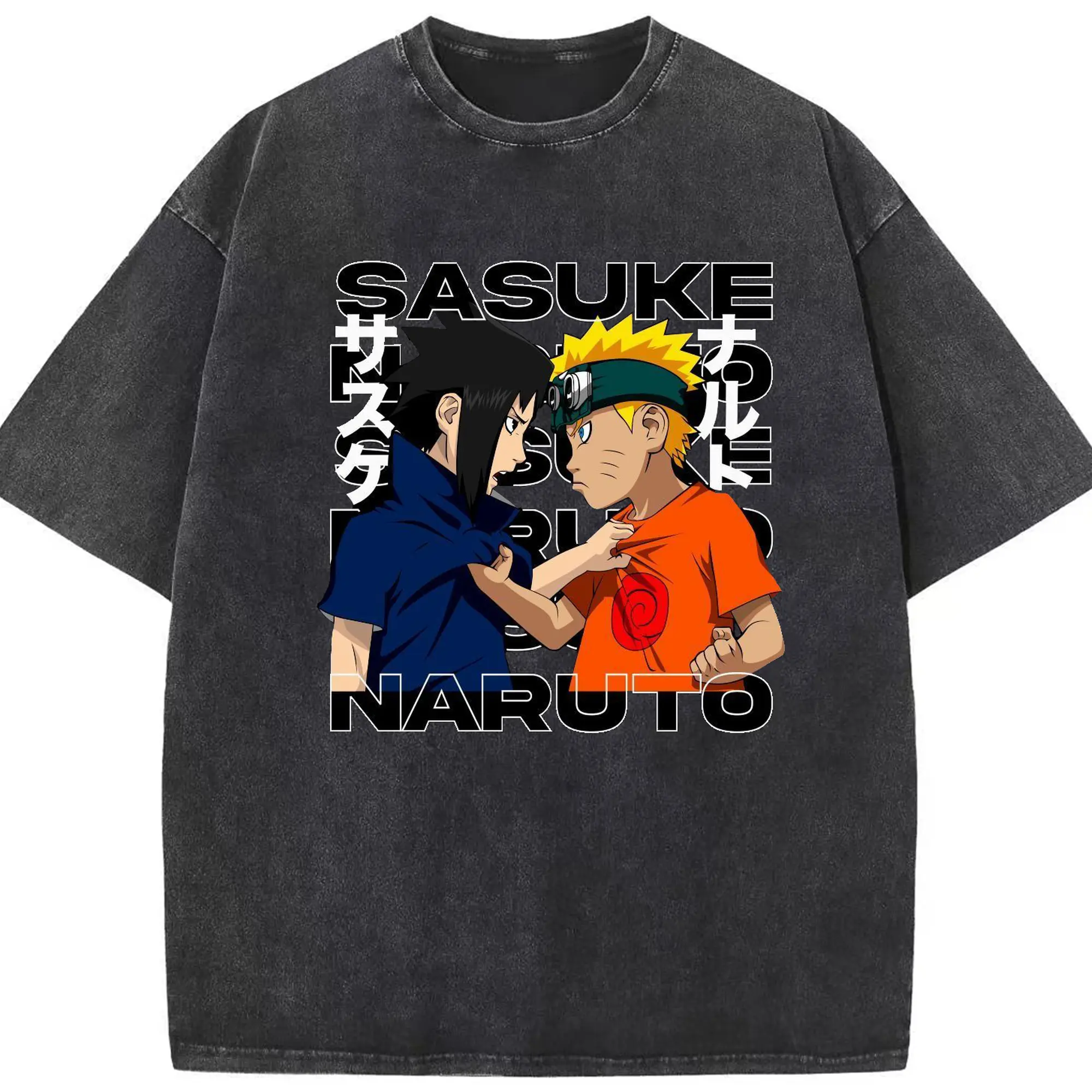 ナルト グッズ うずまき ナルト - 綿100％ ヴィンテージ風 半袖Tシャツ ・ フロントプリント ・ 柔らか肌触り ・ 通気性 快適 ・ スポーツ カジュアル 外出用