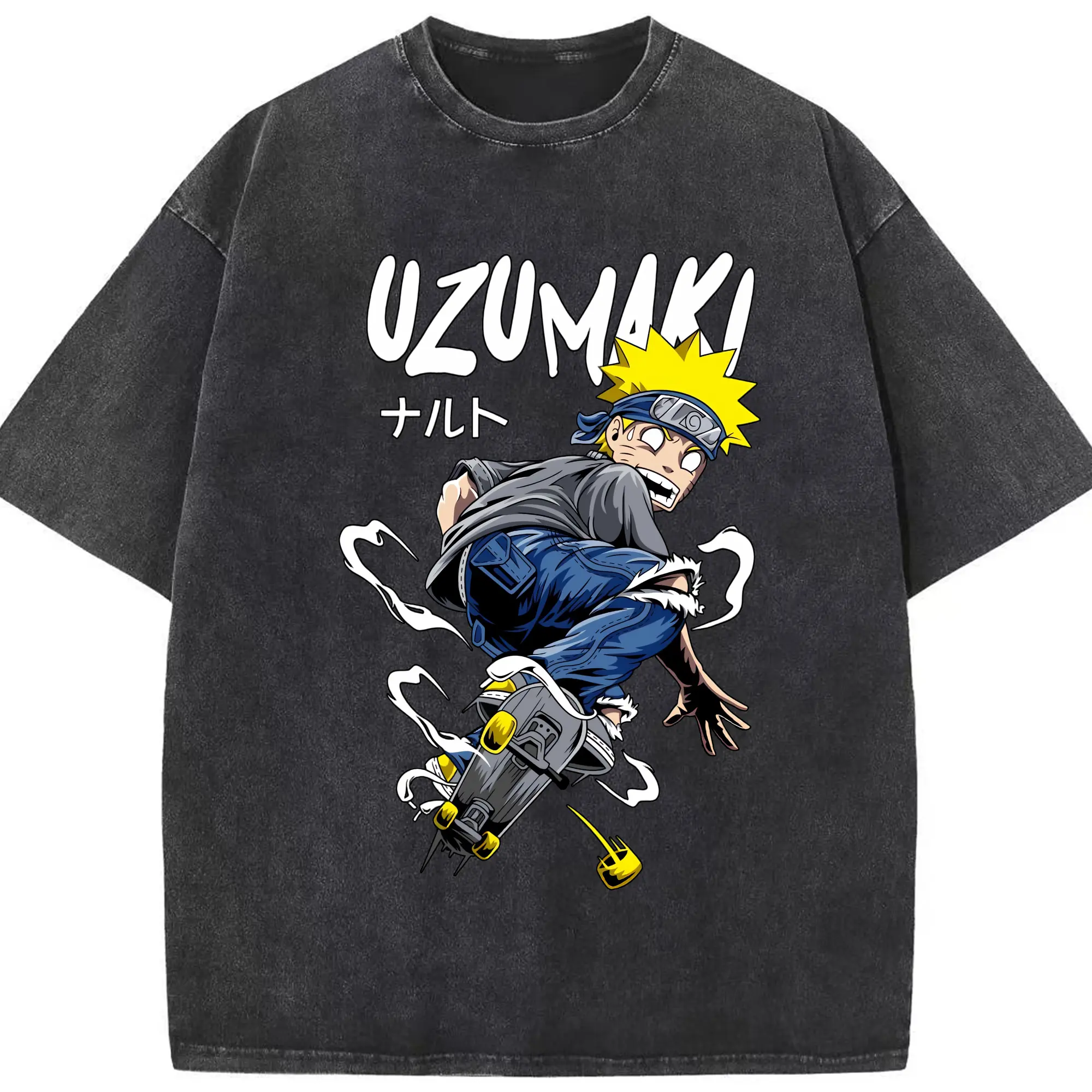 ナルト グッズ うずまき ナルト - 綿100％ ヴィンテージ風 半袖Tシャツ ・ フロントプリント ・ 柔らか肌触り ・ 通気性 快適 ・ スポーツ カジュアル 外出用