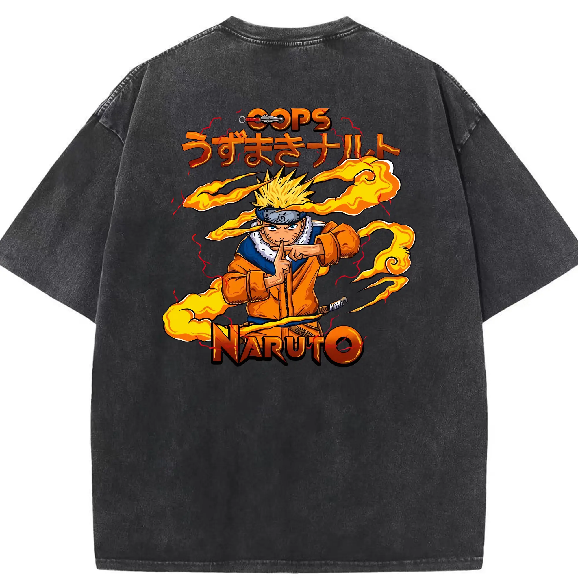 ナルト グッズ うずまき ナルト - 綿100％ ヴィンテージ風 半袖Tシャツ ・ 背面プリント ・ 柔らか肌触り ・ 通気性 快適 ・ スポーツ カジュアル 外出用