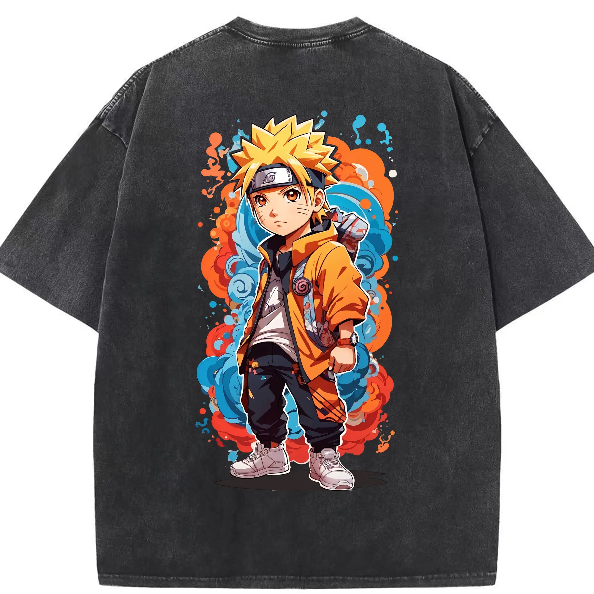 ナルト グッズ うずまき ナルト - 綿100％ ヴィンテージ風 半袖Tシャツ ・ 背面プリント ・ 柔らか肌触り ・ 通気性 快適 ・ スポーツ カジュアル 外出用