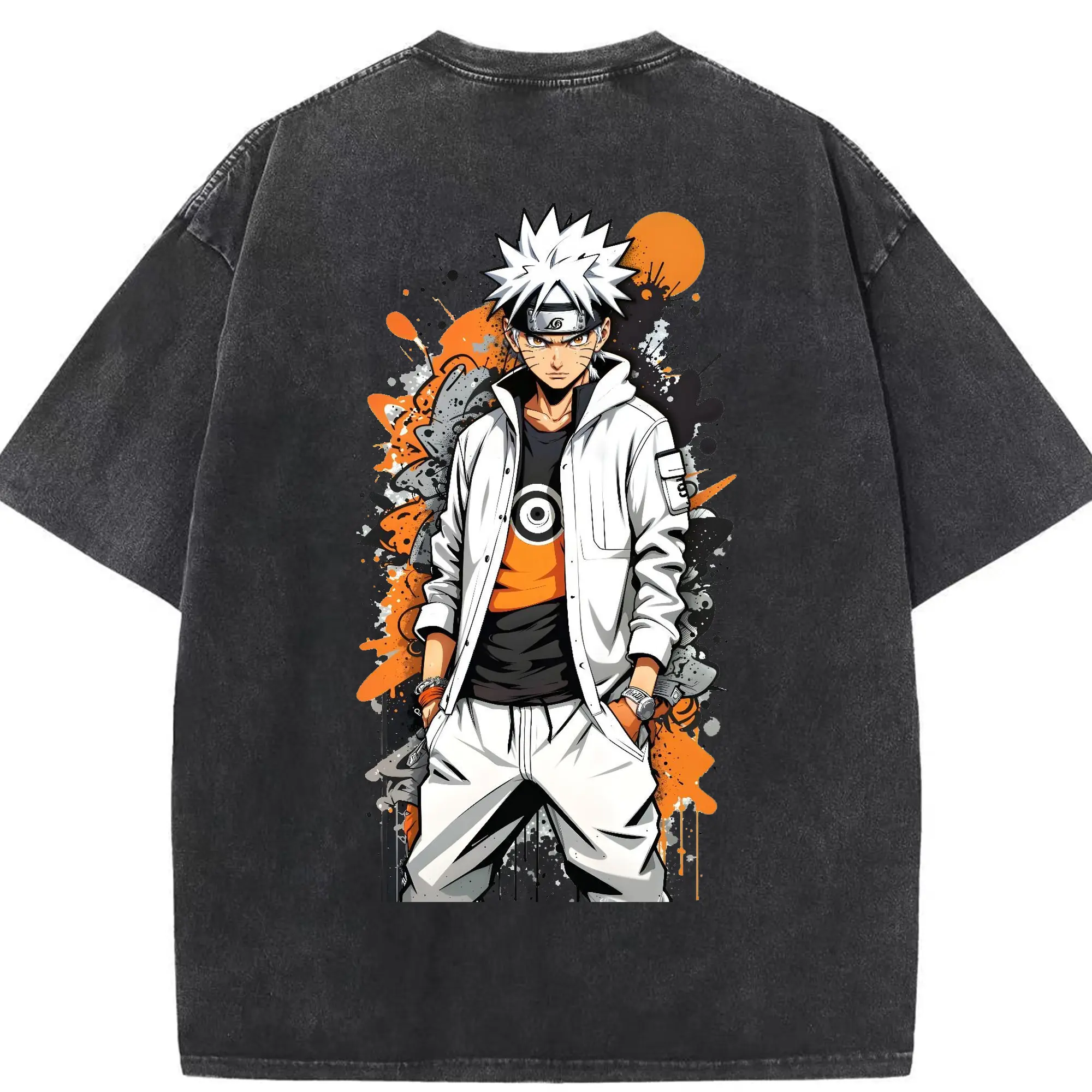 ナルト グッズ うずまき ナルト - 綿100％ ヴィンテージ風 半袖Tシャツ ・ 背面プリント ・ 柔らか肌触り ・ 通気性 快適 ・ スポーツ カジュアル 外出用