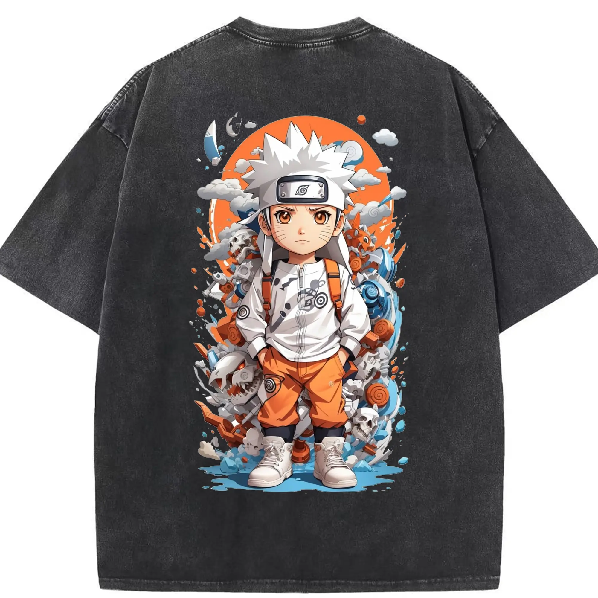 ナルト グッズ うずまき ナルト - 綿100％ ヴィンテージ風 半袖Tシャツ ・ 背面プリント ・ 柔らか肌触り ・ 通気性 快適 ・ スポーツ カジュアル 外出用