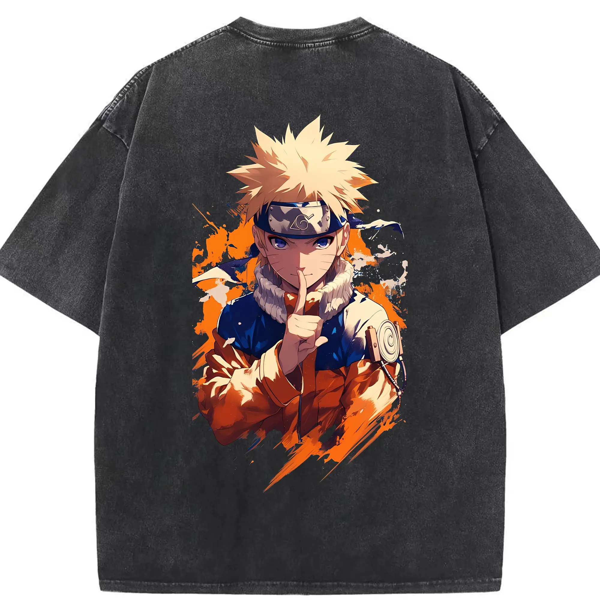 ナルト グッズ うずまき ナルト - 綿100％ ヴィンテージ風 半袖Tシャツ ・ 背面プリント ・ 柔らか肌触り ・ 通気性 快適 ・ スポーツ カジュアル 外出用