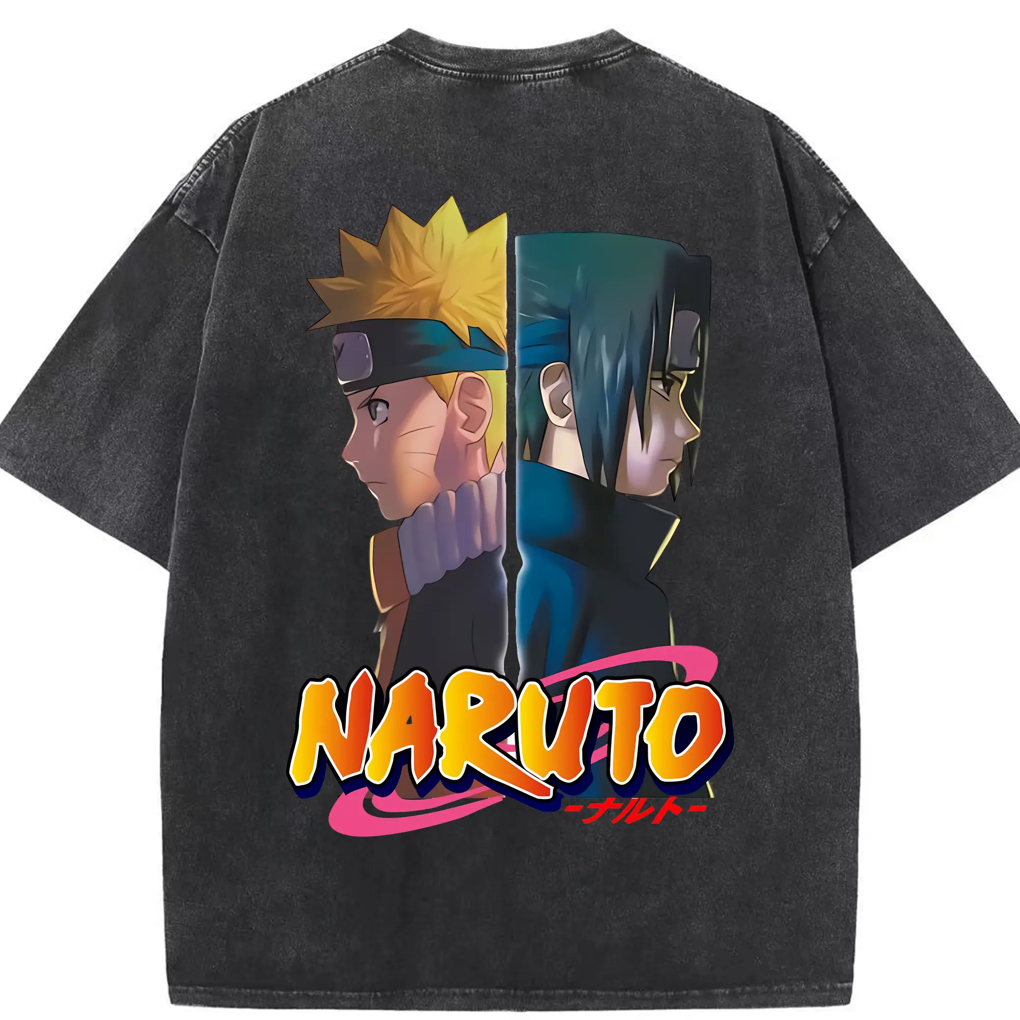 ナルト グッズ うずまき ナルト - 綿100％ ヴィンテージ風 半袖Tシャツ ・ 背面プリント ・ 柔らか肌触り ・ 通気性 快適 ・ スポーツ カジュアル 外出用