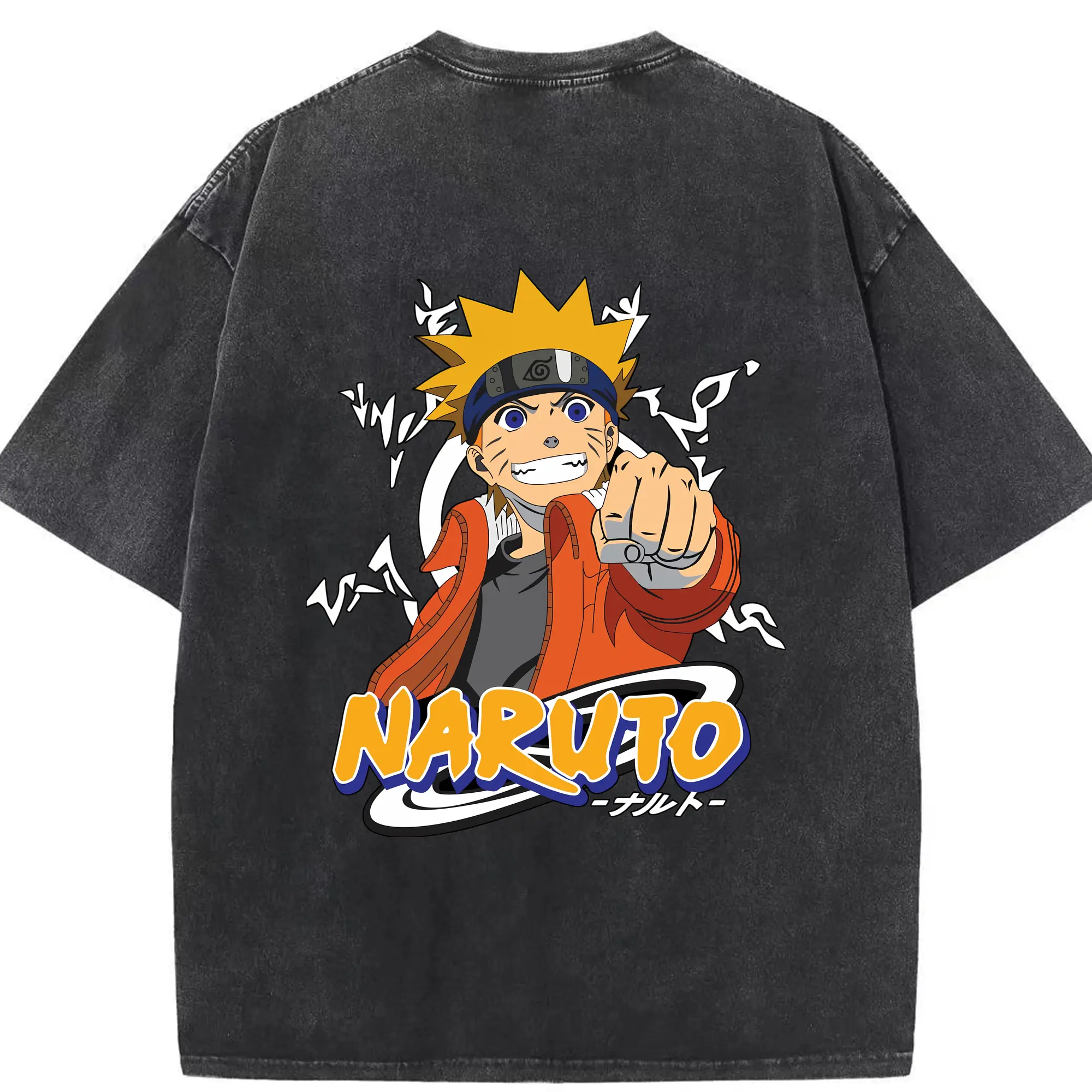 ナルト グッズ うずまき ナルト - 綿100％ ヴィンテージ風 半袖Tシャツ ・ 背面プリント ・ 柔らか肌触り ・ 通気性 快適 ・ スポーツ カジュアル 外出用