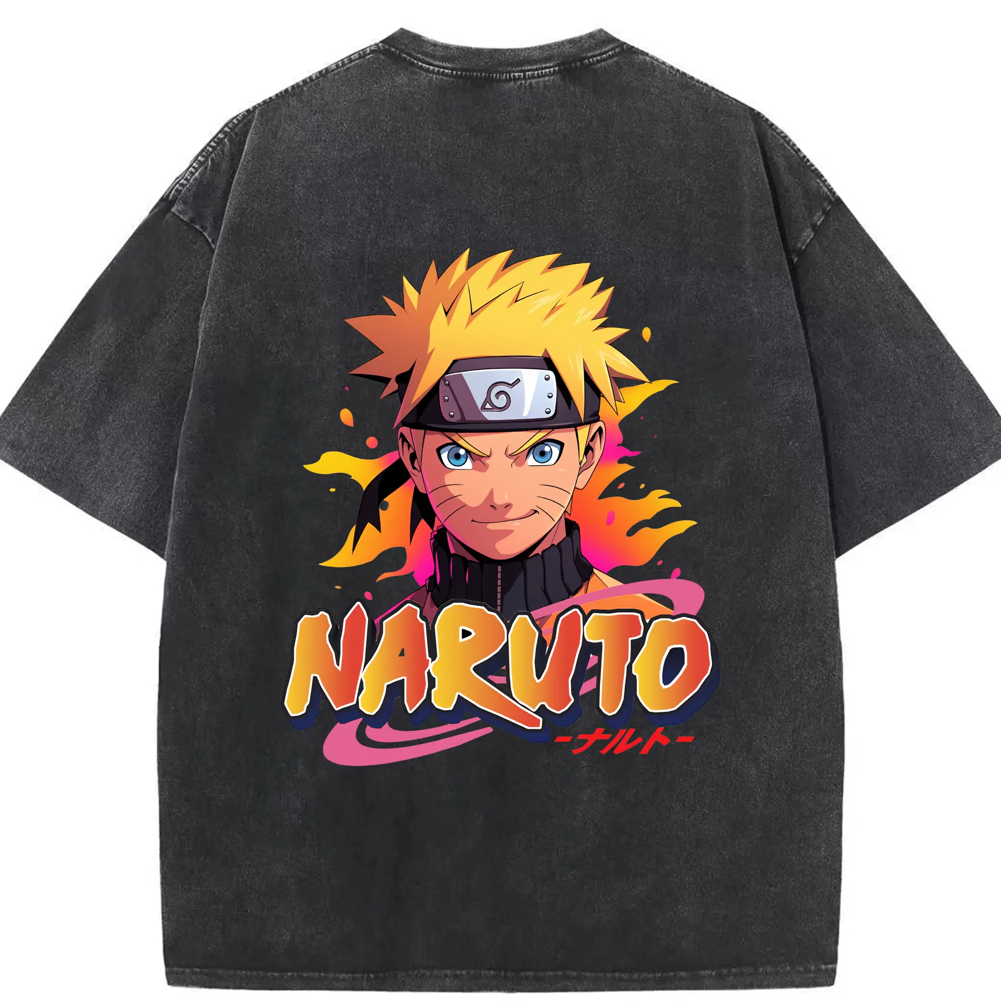 ナルト グッズ うずまき ナルト - 綿100％ ヴィンテージ風 半袖Tシャツ ・ 背面プリント ・ 柔らか肌触り ・ 通気性 快適 ・ スポーツ カジュアル 外出用