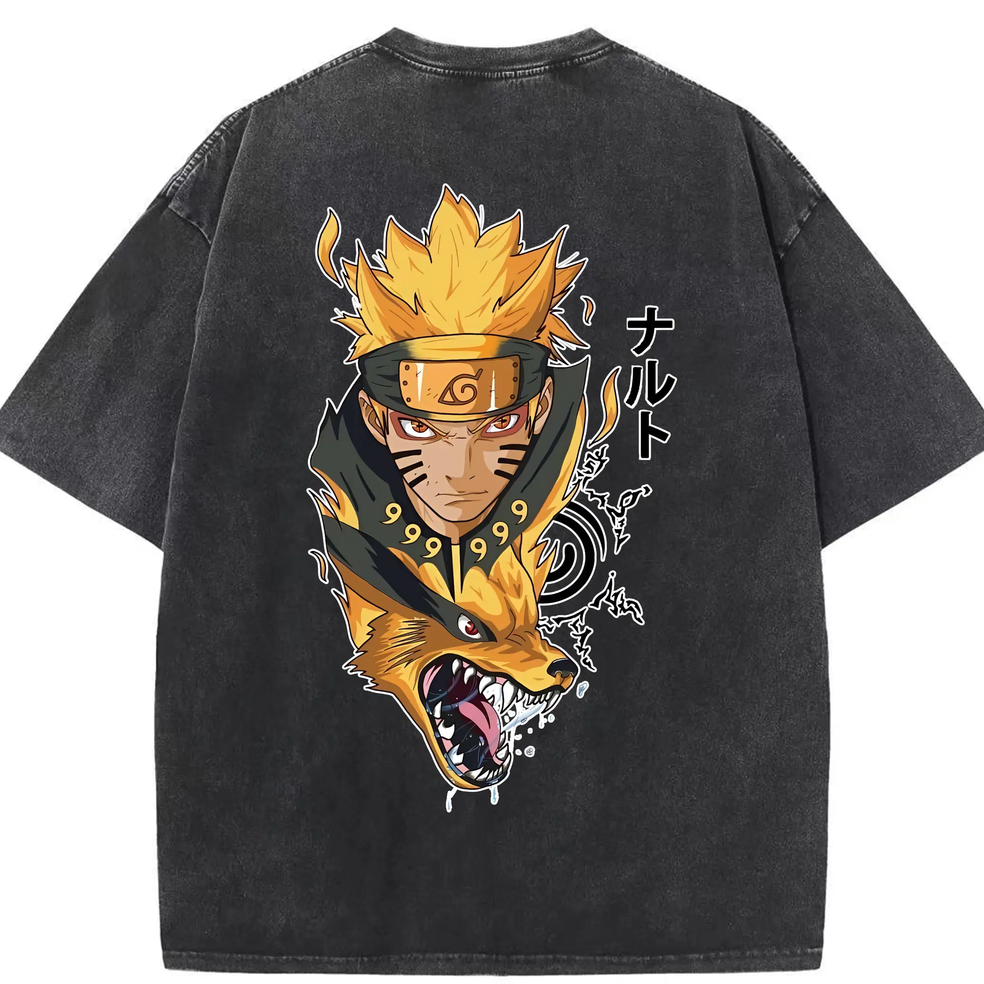 ナルト グッズ うずまき ナルト - 綿100％ ヴィンテージ風 半袖Tシャツ ・ 背面プリント ・ 柔らか肌触り ・ 通気性 快適 ・ スポーツ カジュアル 外出用