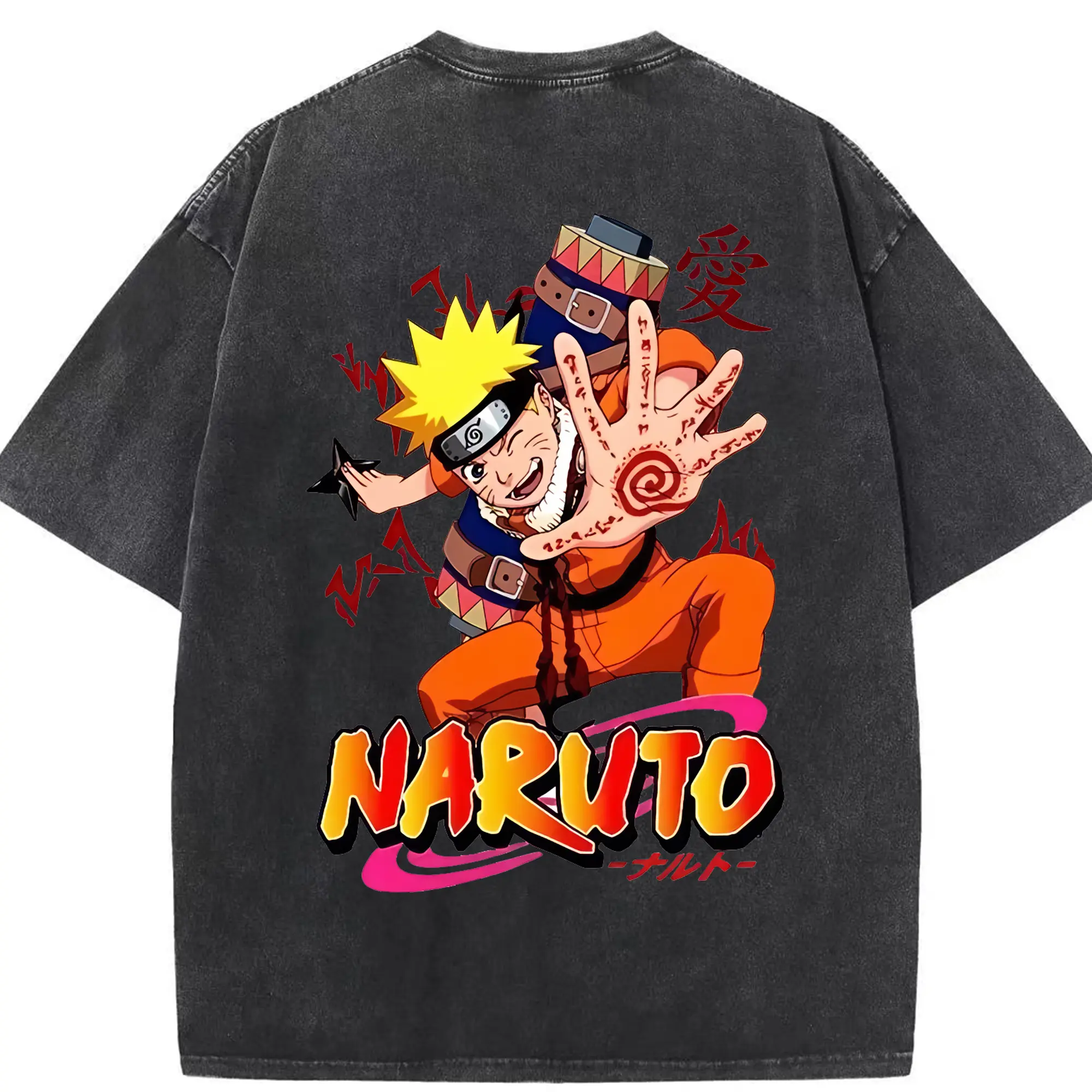 ナルト グッズ うずまき ナルト - 綿100％ ヴィンテージ風 半袖Tシャツ ・ 背面プリント ・ 柔らか肌触り ・ 通気性 快適 ・ スポーツ カジュアル 外出用