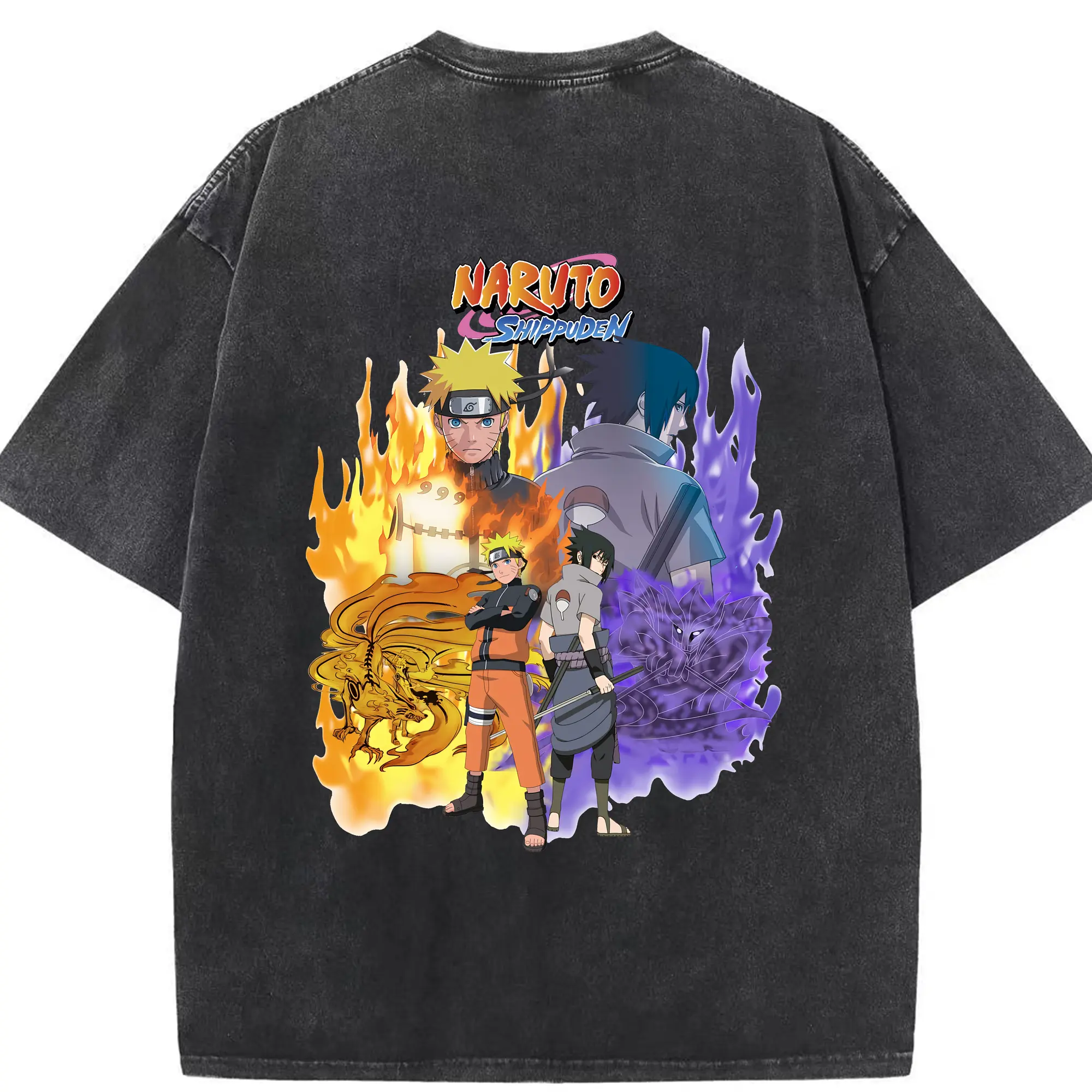 ナルト グッズ うずまき ナルト - 綿100％ ヴィンテージ風 半袖Tシャツ ・ 背面プリント ・ 柔らか肌触り ・ 通気性 快適 ・ スポーツ カジュアル 外出用