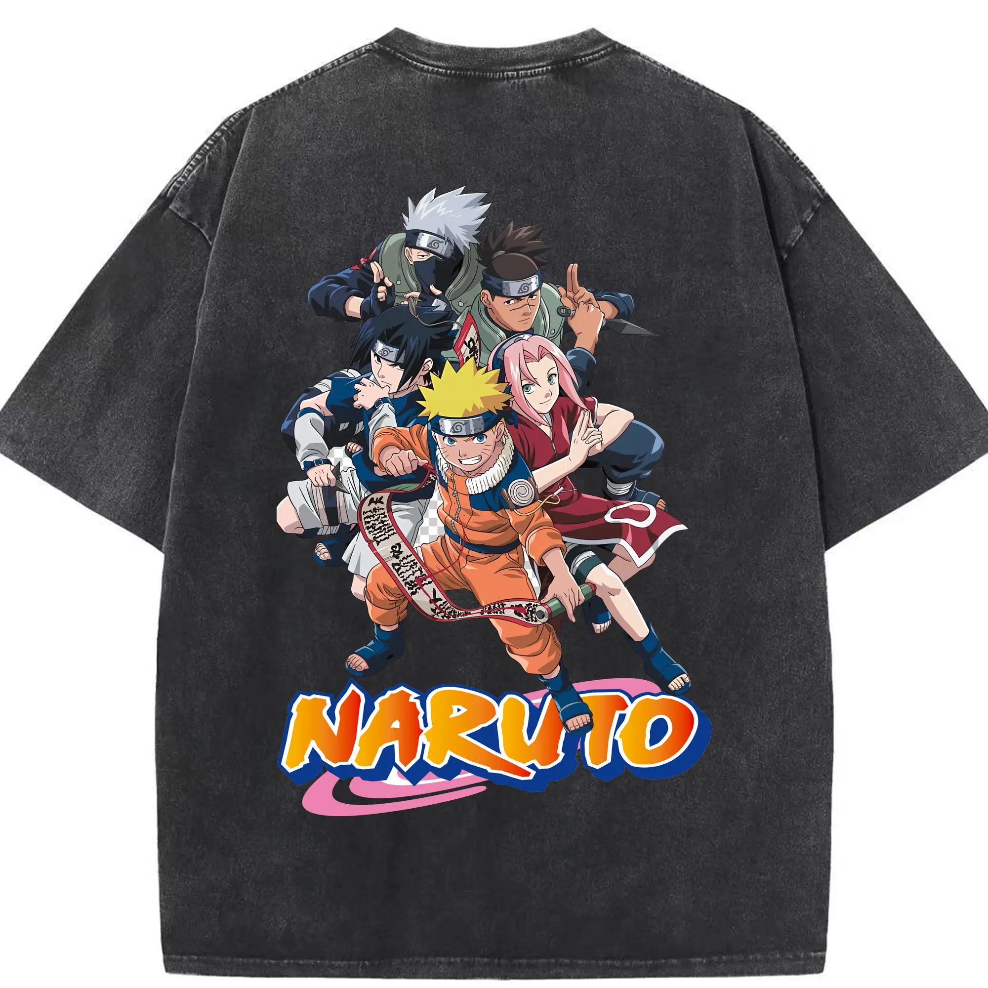 ナルト グッズ うずまき ナルト - 綿100％ ヴィンテージ風 半袖Tシャツ ・ 背面プリント ・ 柔らか肌触り ・ 通気性 快適 ・ スポーツ カジュアル 外出用