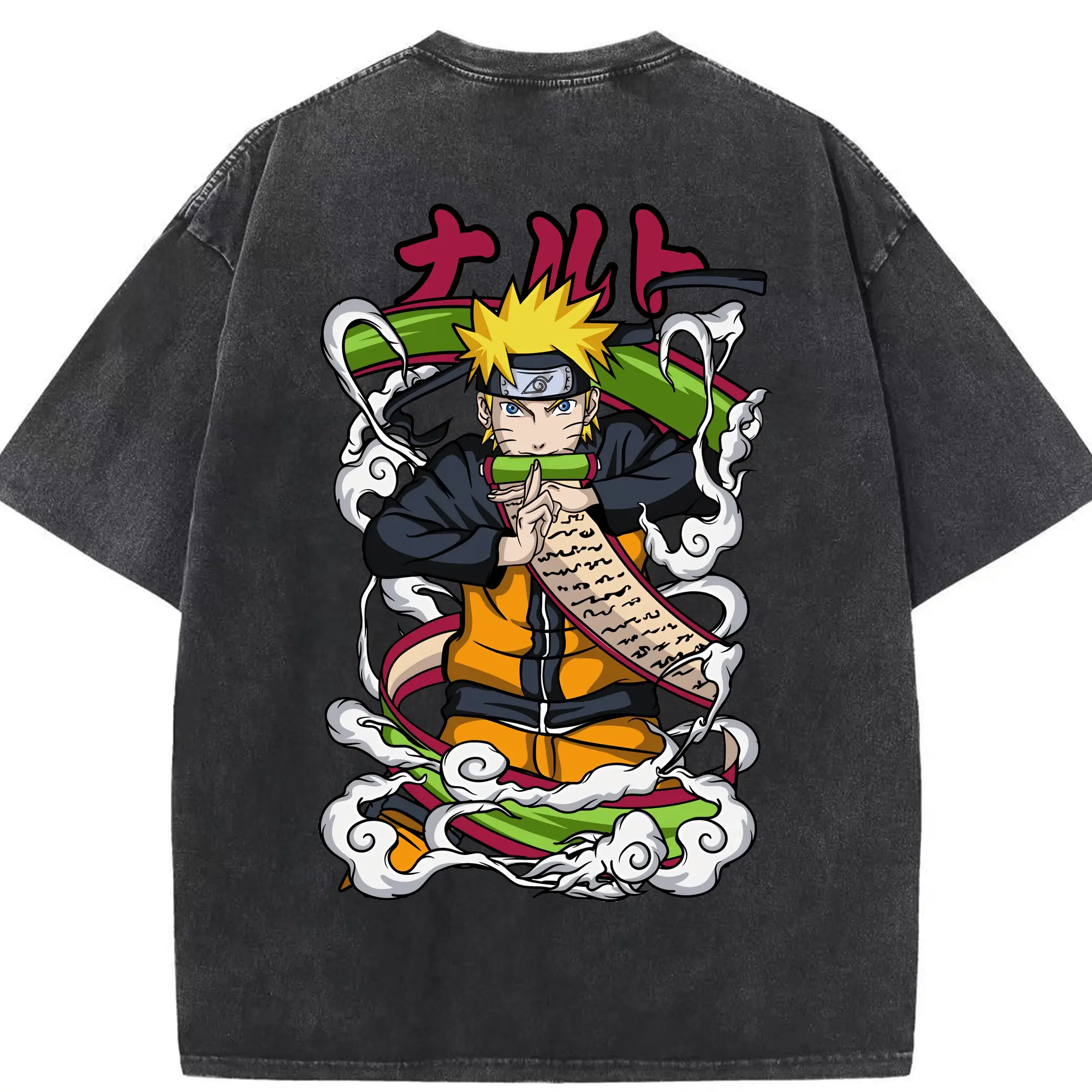 ナルト グッズ うずまき ナルト - 綿100％ ヴィンテージ風 半袖Tシャツ ・ 背面プリント ・ 柔らか肌触り ・ 通気性 快適 ・ スポーツ カジュアル 外出用