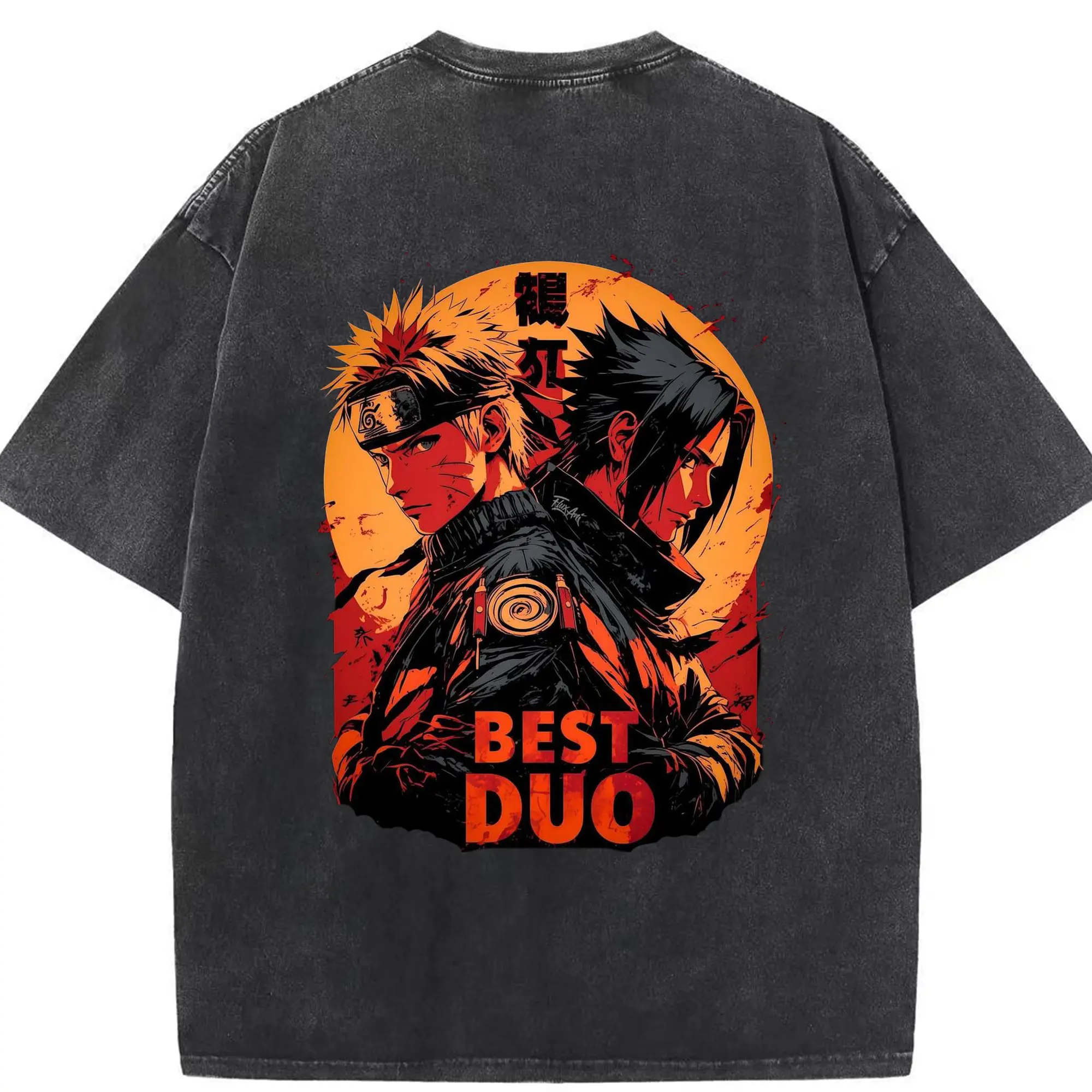 ナルト グッズ うずまき ナルト - 綿100％ ヴィンテージ風 半袖Tシャツ ・ 背面プリント ・ 柔らか肌触り ・ 通気性 快適 ・ スポーツ カジュアル 外出用