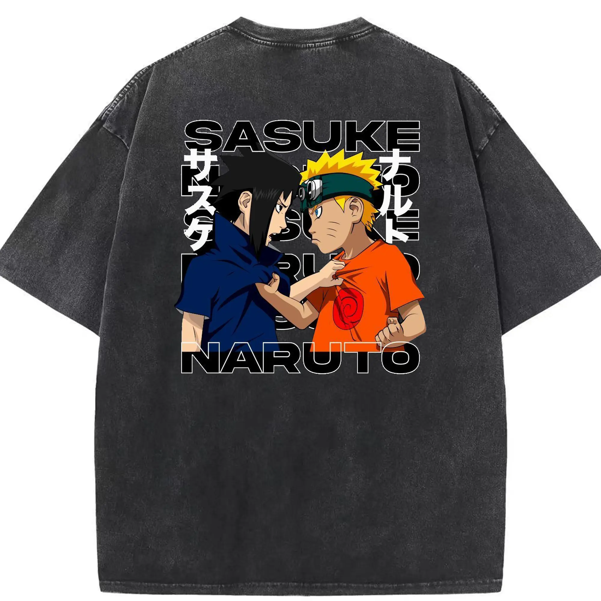 ナルト グッズ うずまき ナルト - 綿100％ ヴィンテージ風 半袖Tシャツ ・ 背面プリント ・ 柔らか肌触り ・ 通気性 快適 ・ スポーツ カジュアル 外出用
