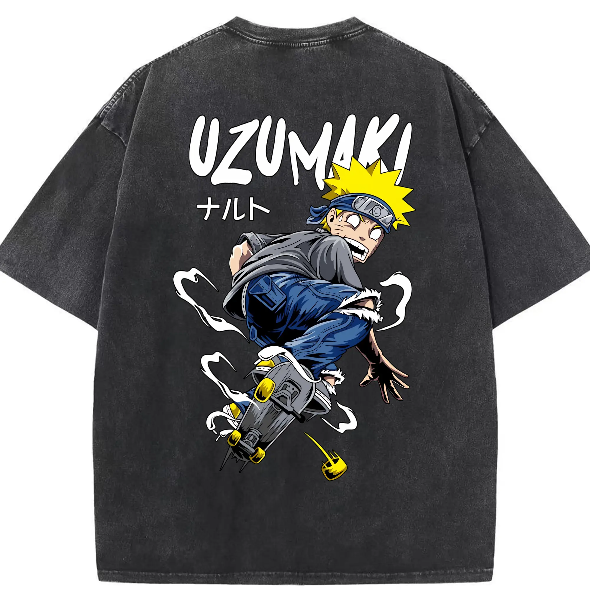 ナルト グッズ うずまき ナルト - 綿100％ ヴィンテージ風 半袖Tシャツ ・ 背面プリント ・ 柔らか肌触り ・ 通気性 快適 ・ スポーツ カジュアル 外出用