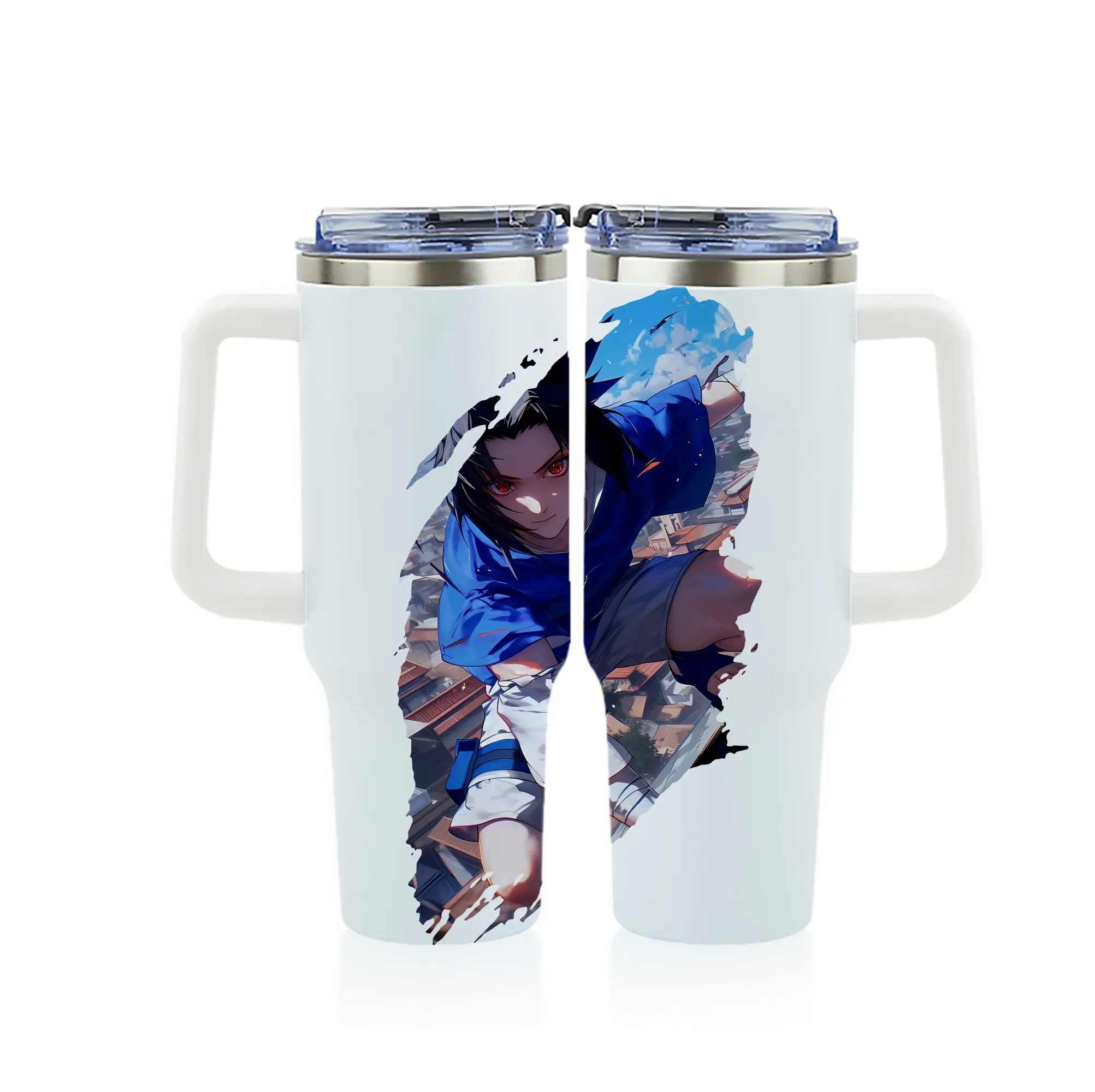 ナルト グッズ うちは サスケ - 1200mL フルプリント車用タンブラー ・ 304ステンレス 内側 ・ 201ステンレス 外側 ・ 保温 保冷 ・ 通勤 ドライブ アウトドア用