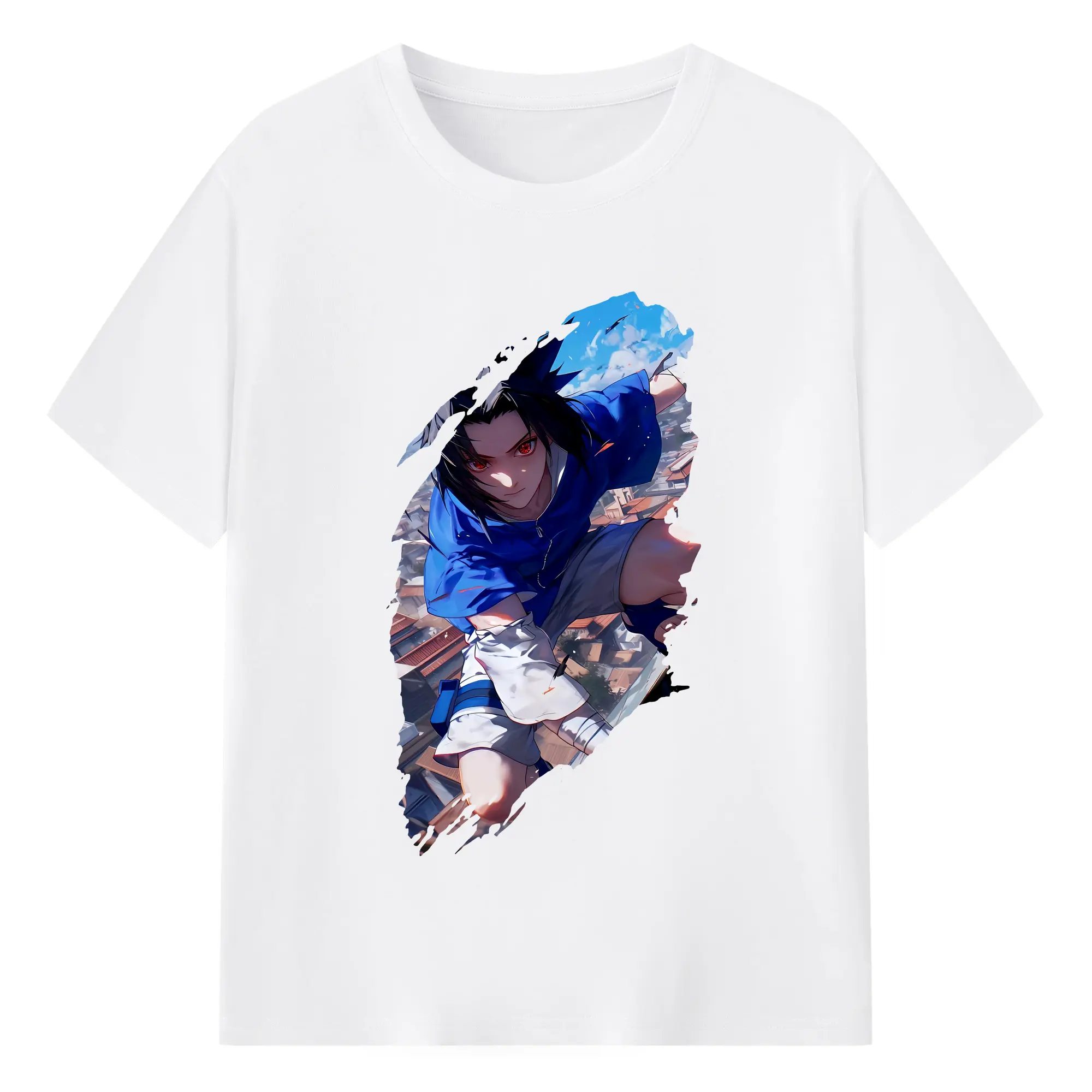 ナルト グッズ うちは サスケ - 綿100％ 半袖Tシャツ ・ フロントプリント ・ 快適 通気性 ・ 日常使い 散歩 スポーツ用