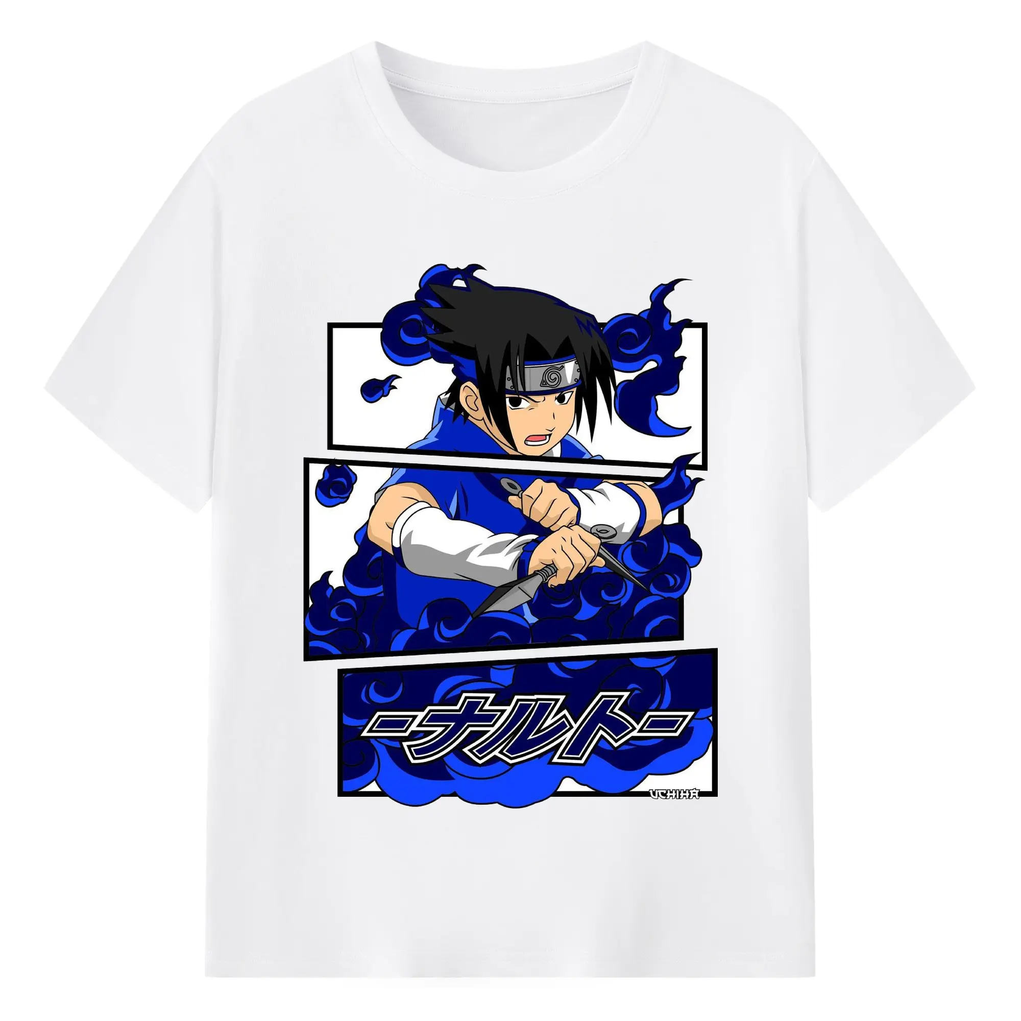 ナルト グッズ うちは サスケ - 綿100％ 半袖Tシャツ ・ フロントプリント ・ 快適 通気性 ・ 日常使い 散歩 スポーツ用