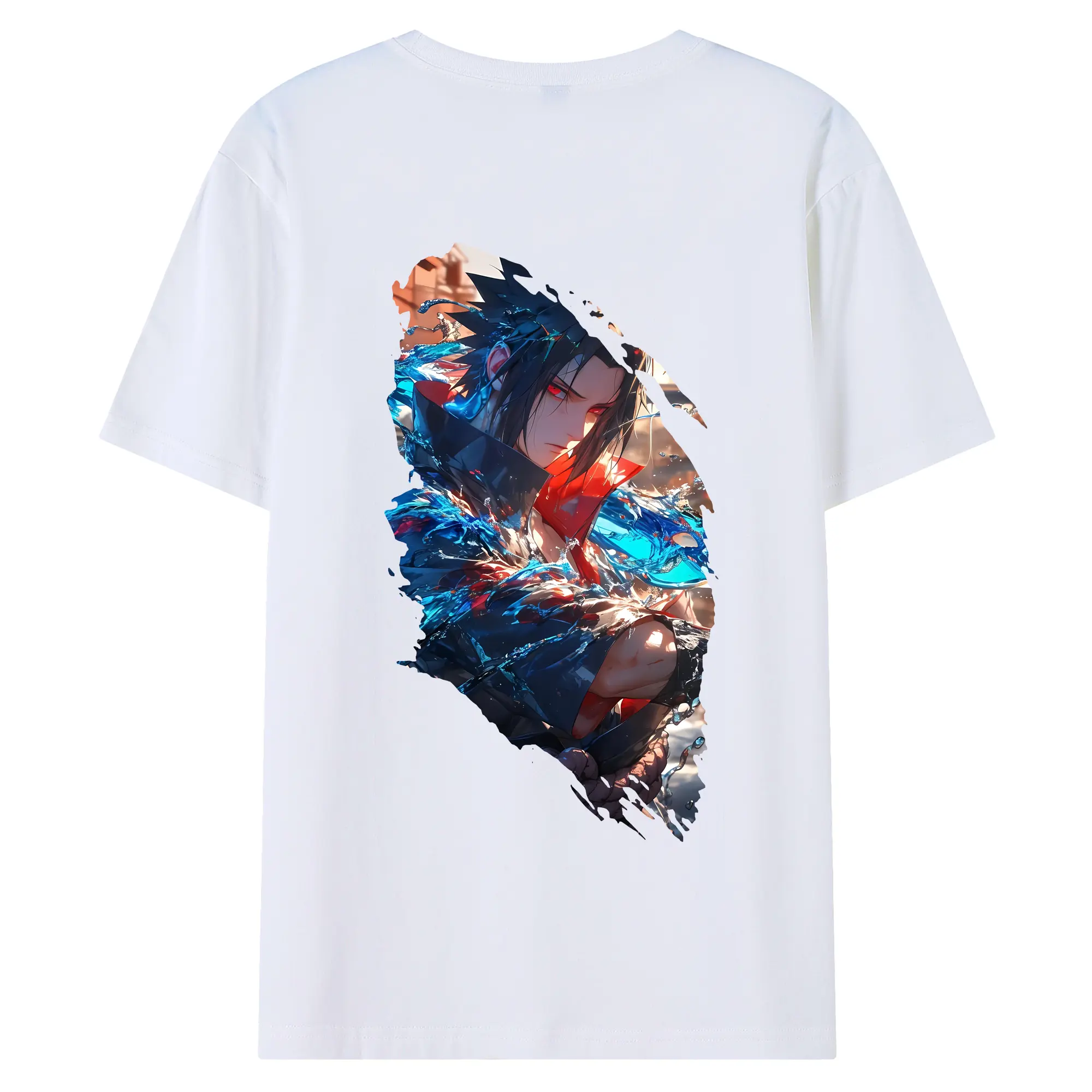 ナルト グッズ うちは サスケ - 綿100％ 半袖Tシャツ ・ バックプリント ・ 快適 通気性 ・ 日常使い 散歩 スポーツ用