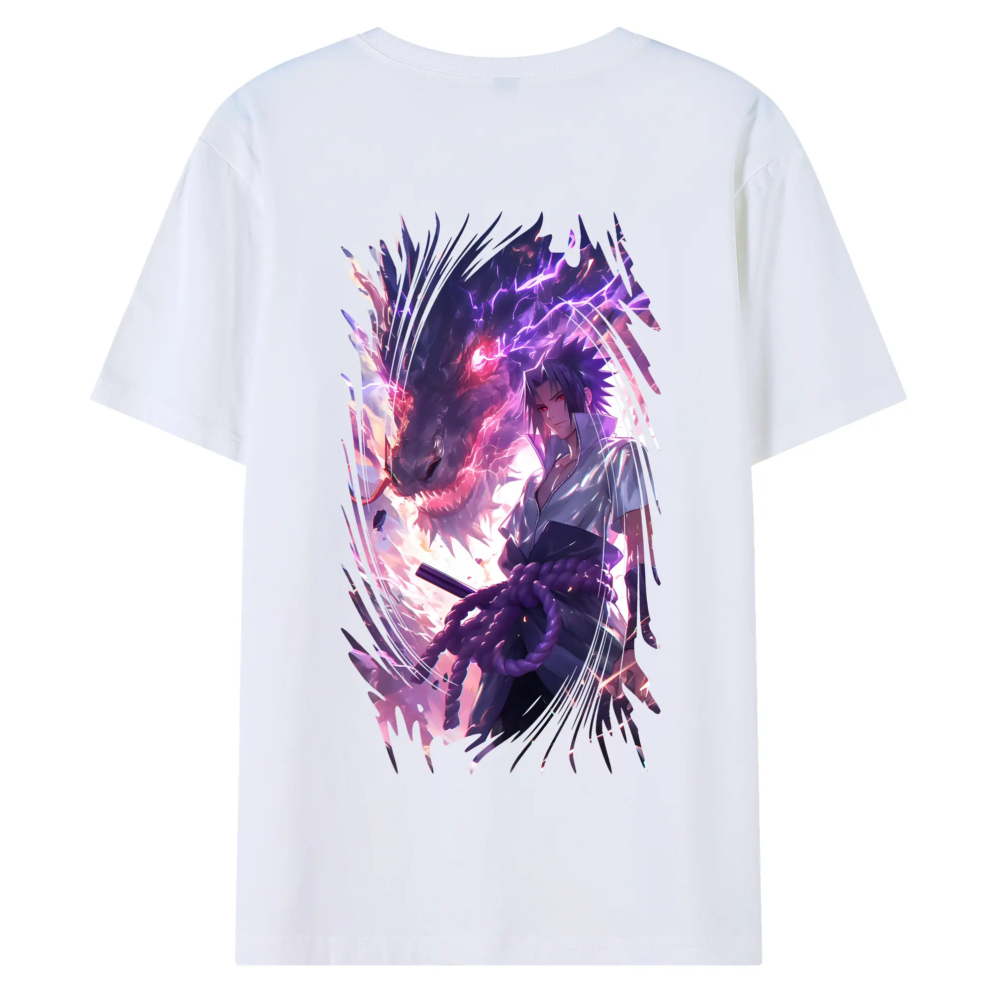 ナルト グッズ うちは サスケ - 綿100％ 半袖Tシャツ ・ バックプリント ・ 快適 通気性 ・ 日常使い 散歩 スポーツ用