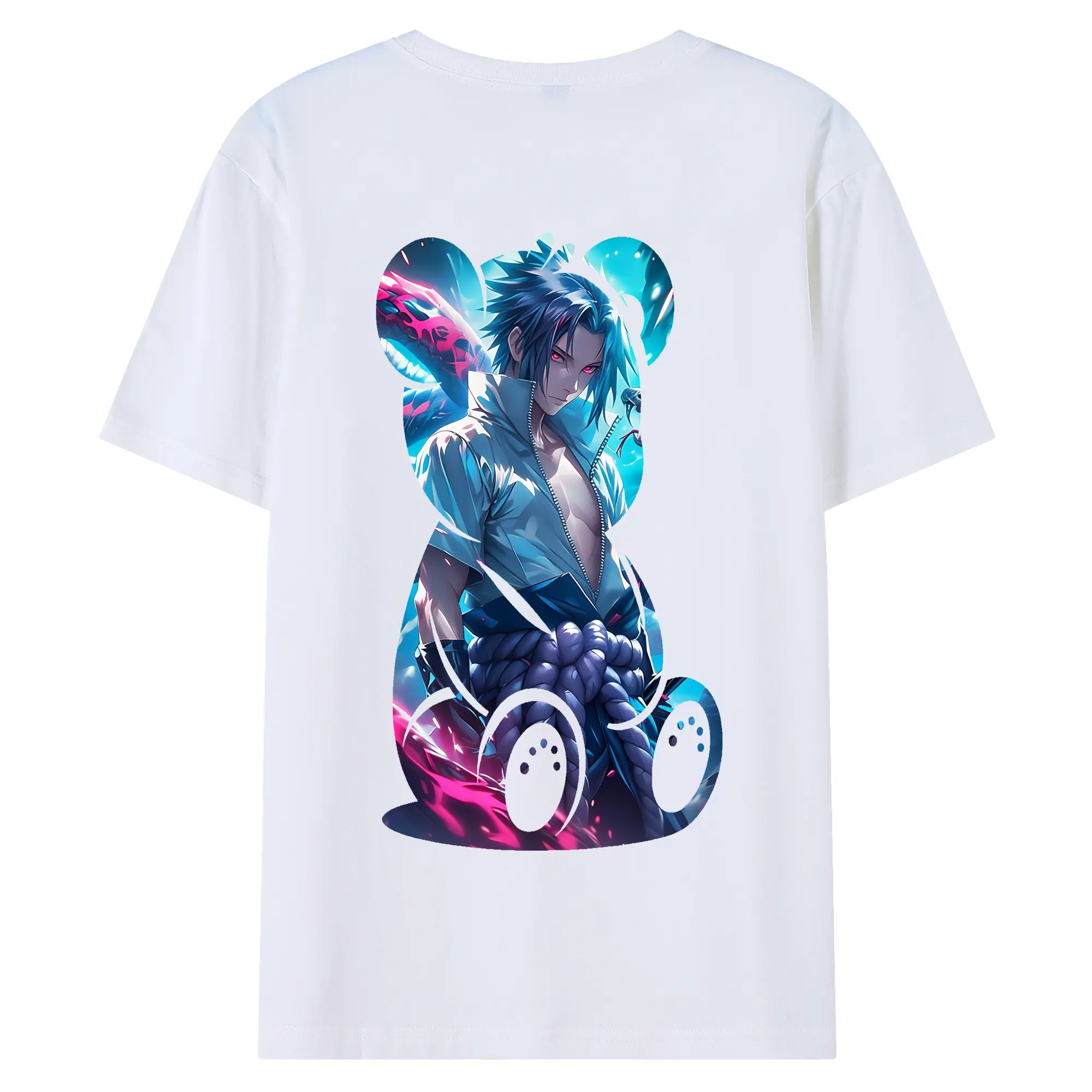 ナルト グッズ うちは サスケ - 綿100％ 半袖Tシャツ ・ バックプリント ・ 快適 通気性 ・ 日常使い 散歩 スポーツ用