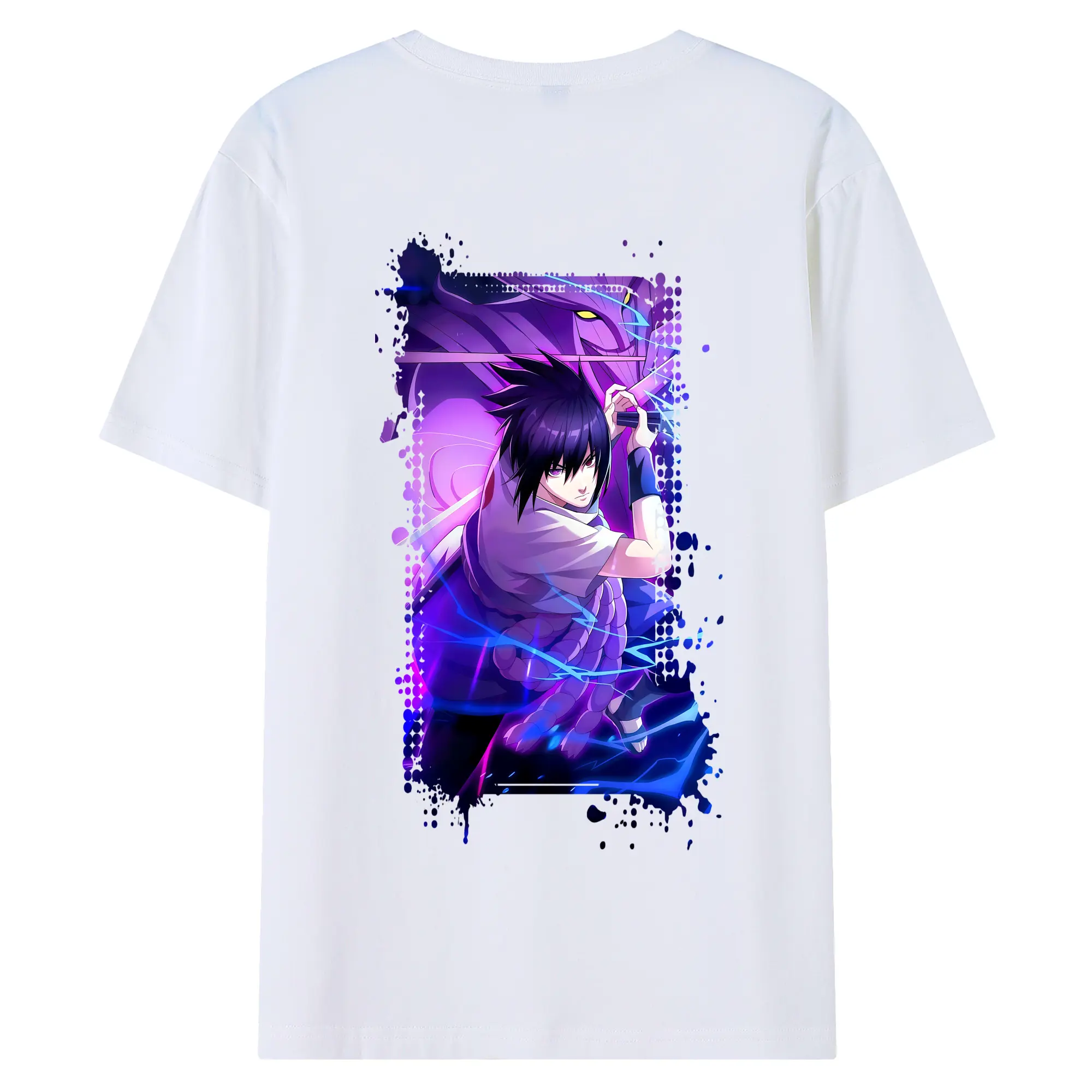 ナルト グッズ うちは サスケ - 綿100％ 半袖Tシャツ ・ バックプリント ・ 快適 通気性 ・ 日常使い 散歩 スポーツ用