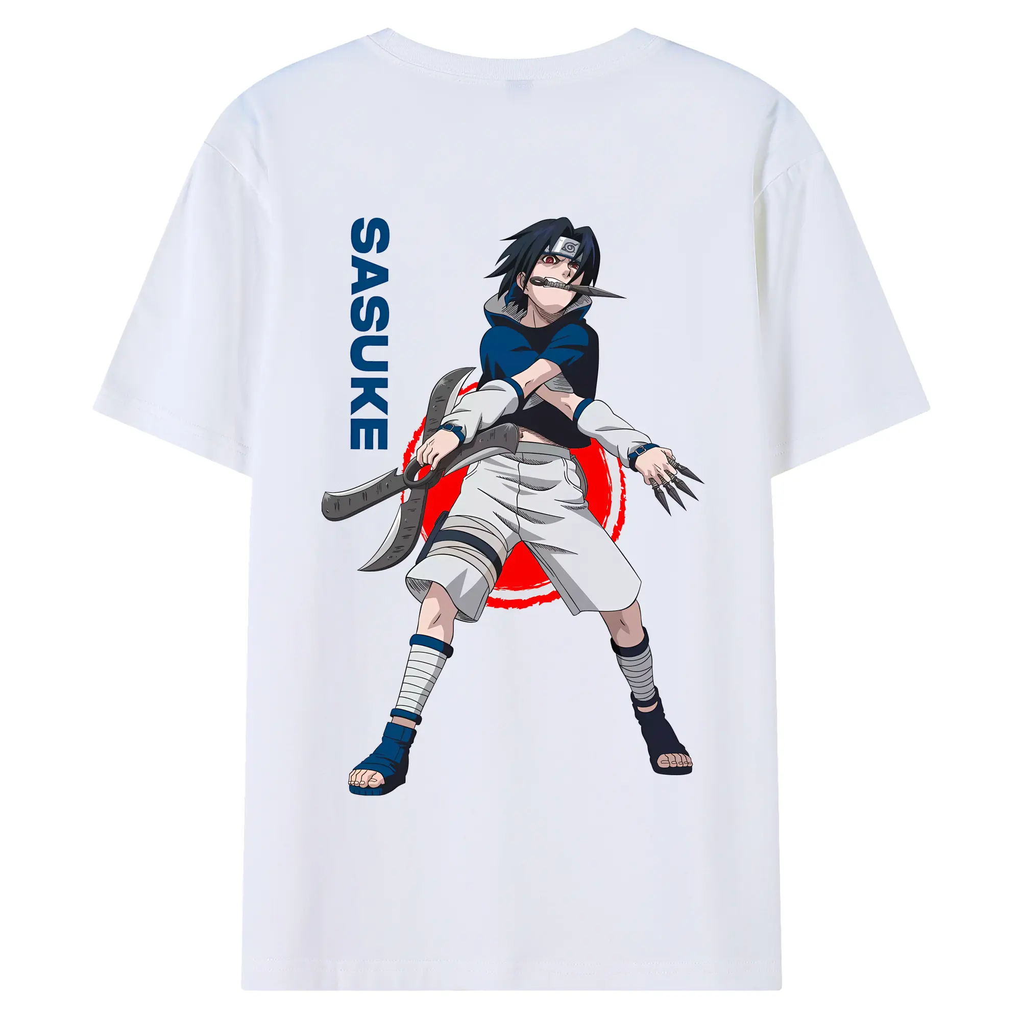 ナルト グッズ うちは サスケ - 綿100％ 半袖Tシャツ ・ バックプリント ・ 快適 通気性 ・ 日常使い 散歩 スポーツ用