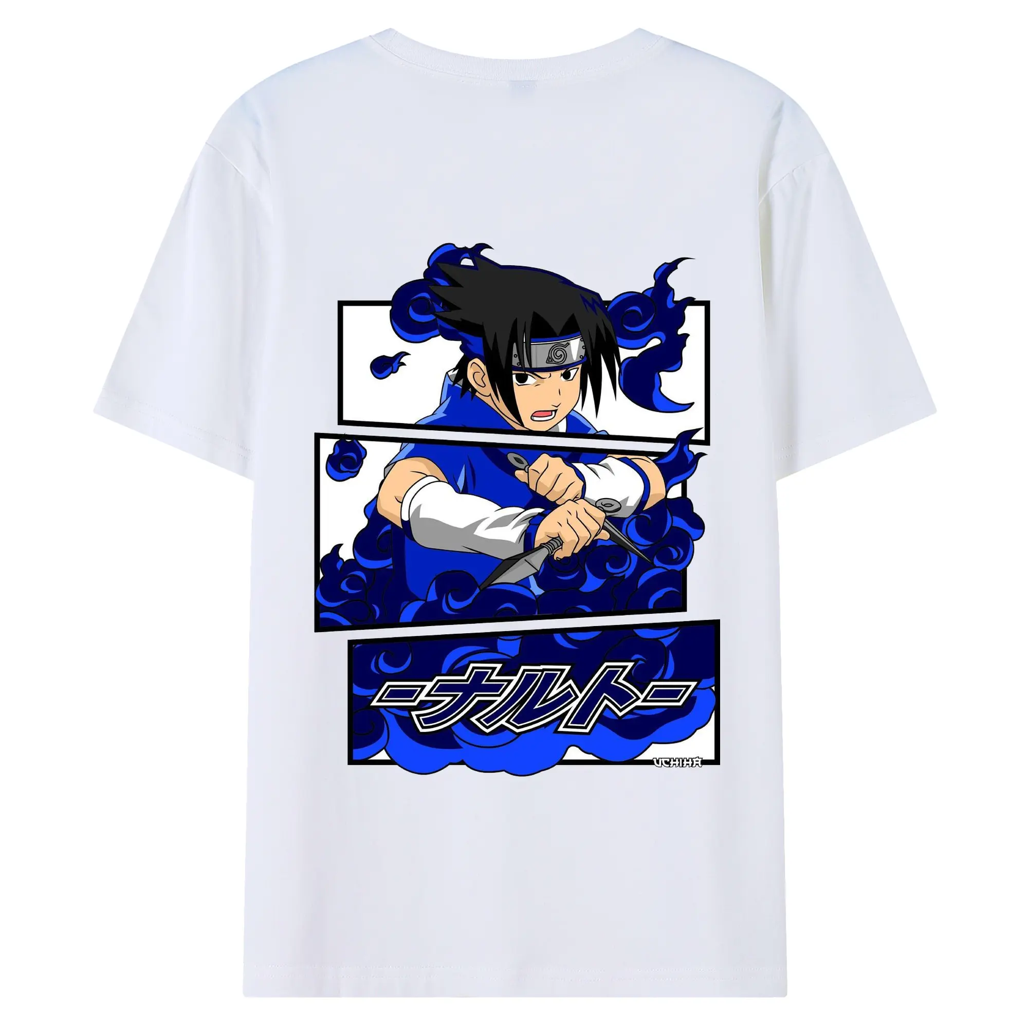 ナルト グッズ うちは サスケ - 綿100％ 半袖Tシャツ ・ バックプリント ・ 快適 通気性 ・ 日常使い 散歩 スポーツ用