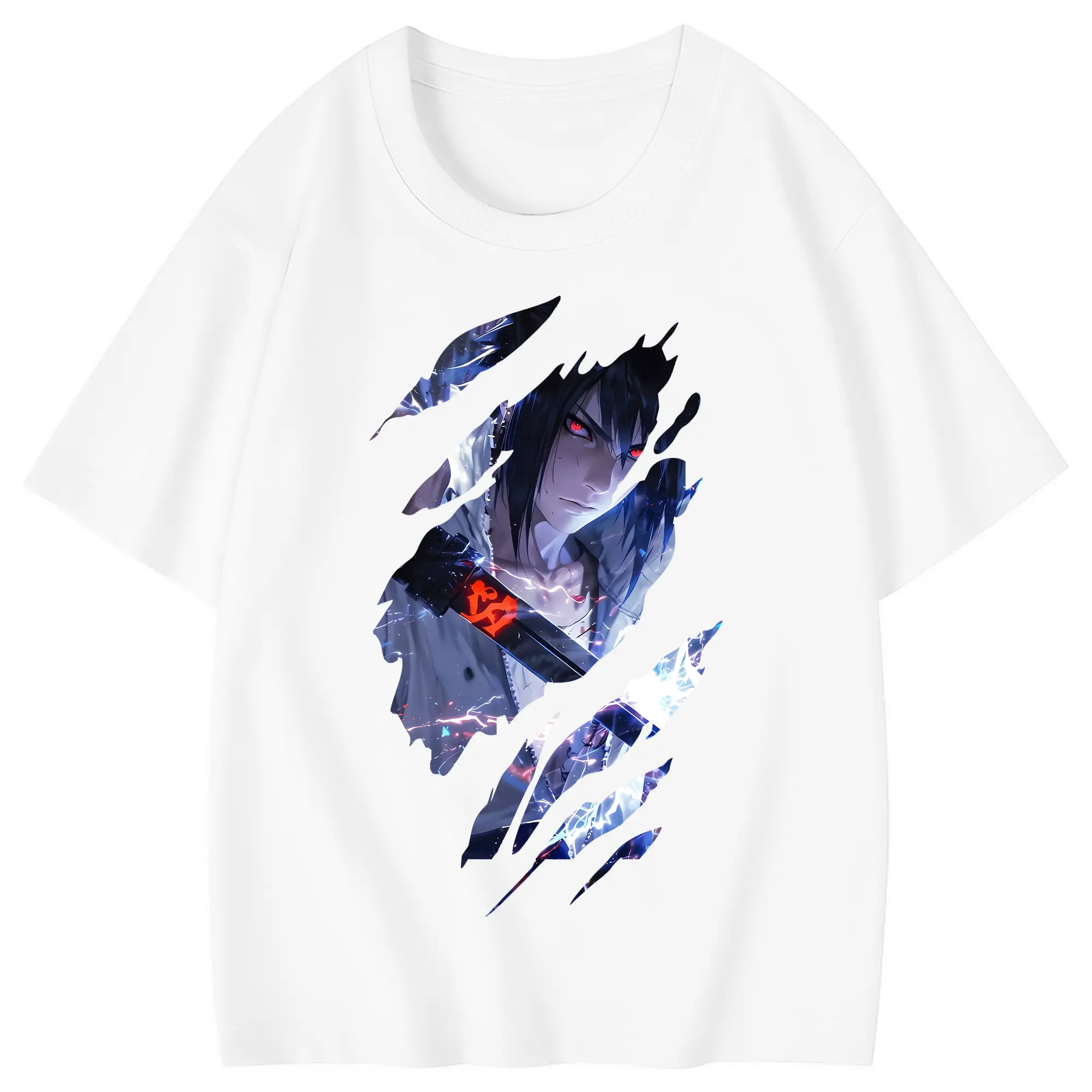 ナルト グッズ うちは サスケ - 綿100％ キッズTシャツ ・ フロントプリント ・ 快適 通気性 ・ スポーツ カジュアル 散歩用