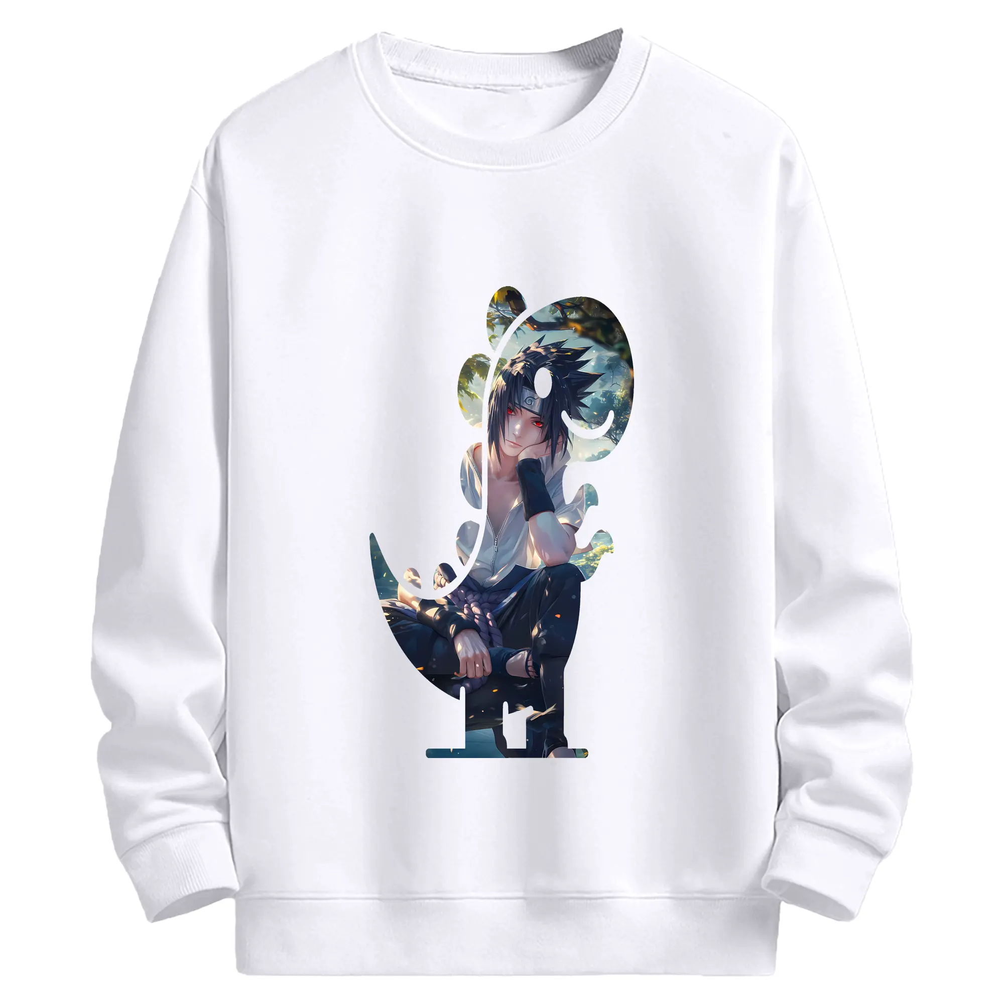 ナルト グッズ うちは サスケ - 高品質 クルーネック スウェット ・ コットン59％ ポリエステル41％ ・ ユニセックス 長袖 トレーナー ・ カジュアル デイリー スポーツ 散歩用